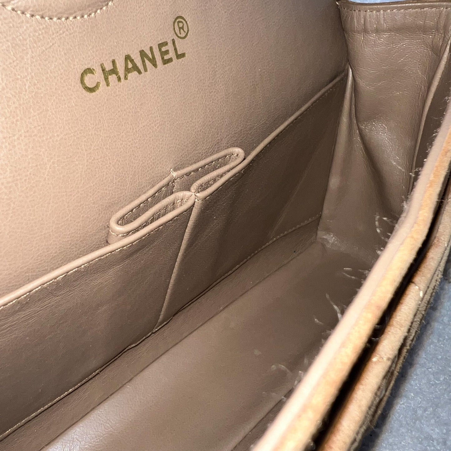 GLM- Medium Classic Flap CF in Brown Suede and 24K Gold Plated HW