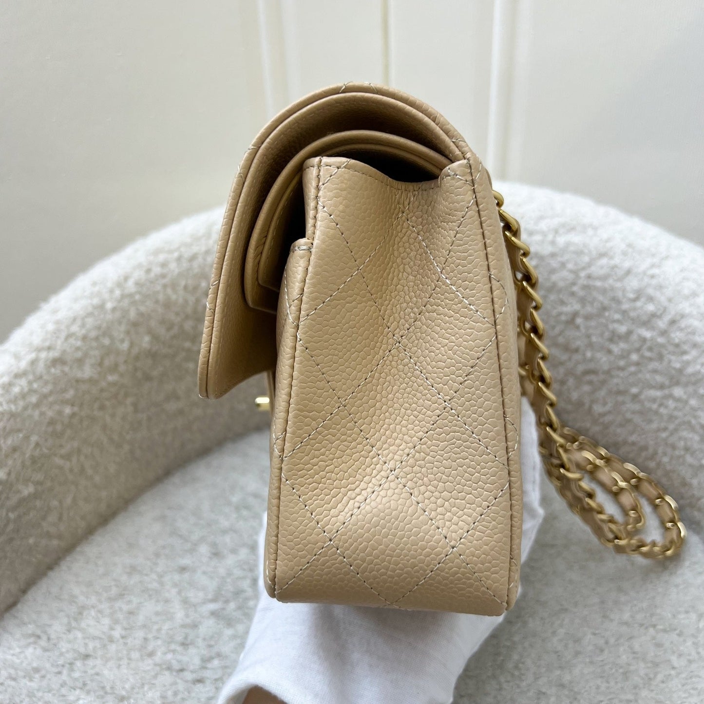GLM-Small Classic Flap CF in Beige Caviar and GHW