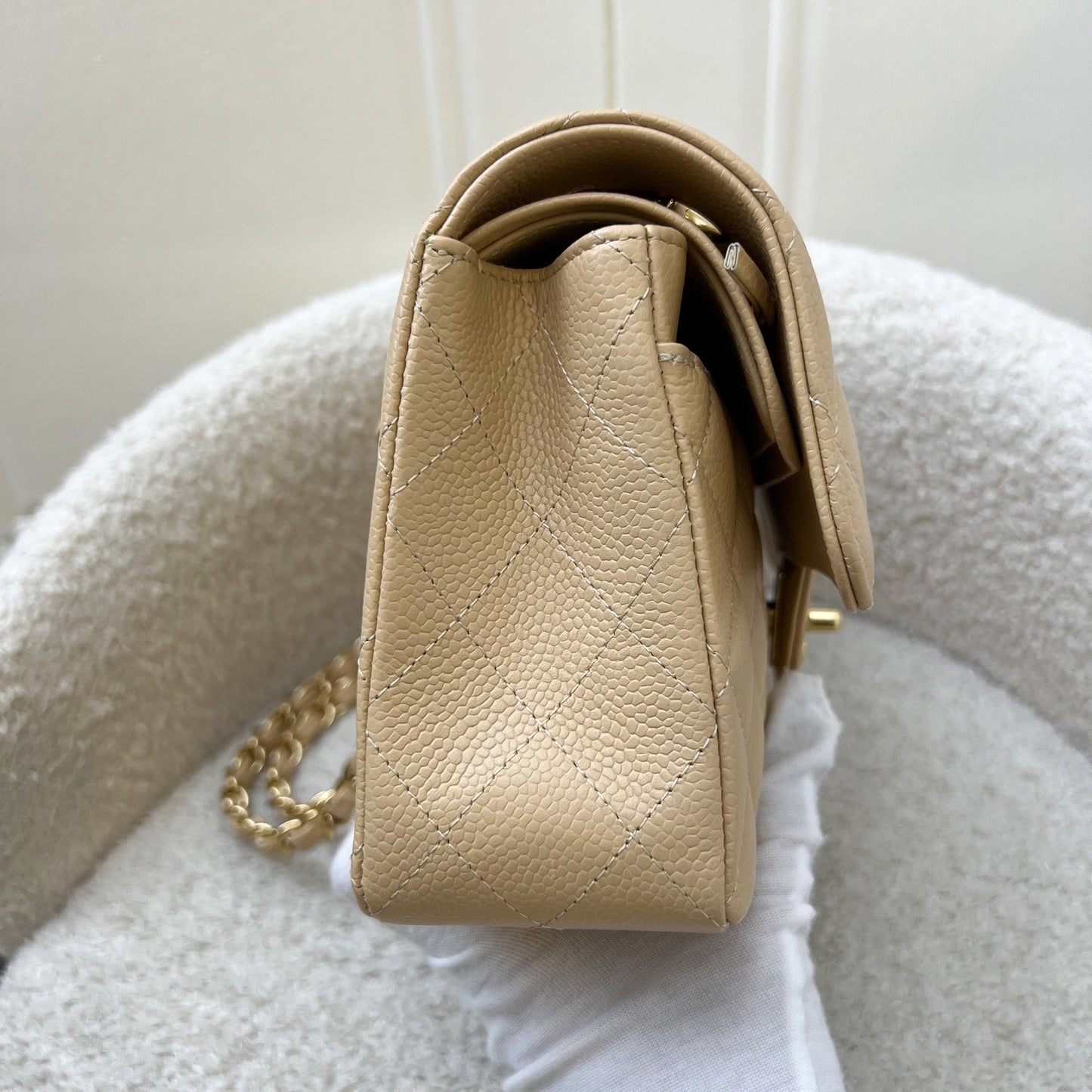 GLM-Small Classic Flap CF in Beige Caviar and GHW