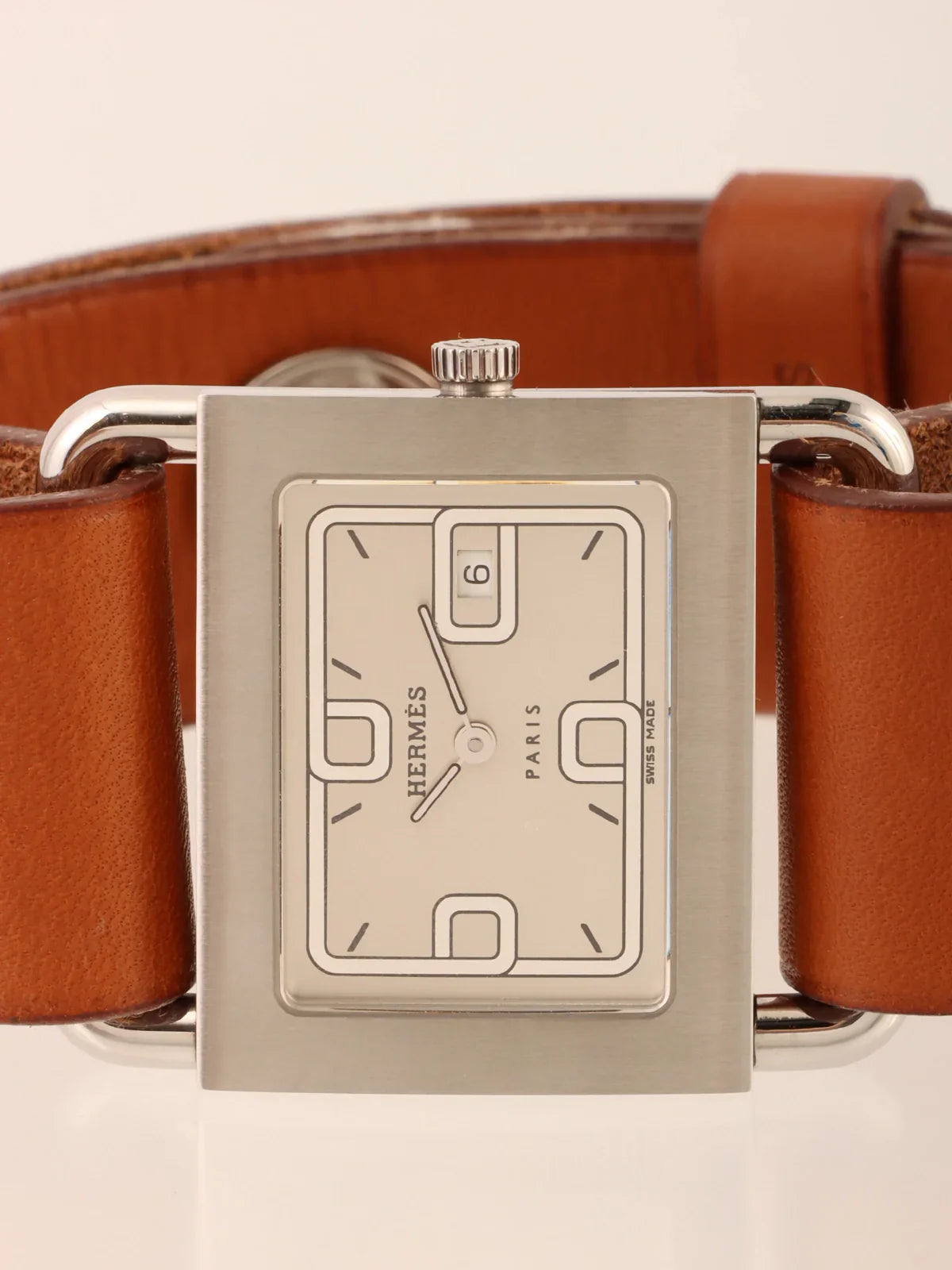 HERMES Barenia Watch Silver/Brown