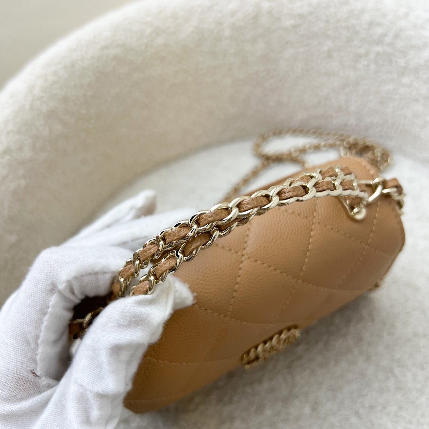 GLM-23P Top Handle Kelly Clutch with Chain in Caramel Caviar and GHW (Model: AP3237)