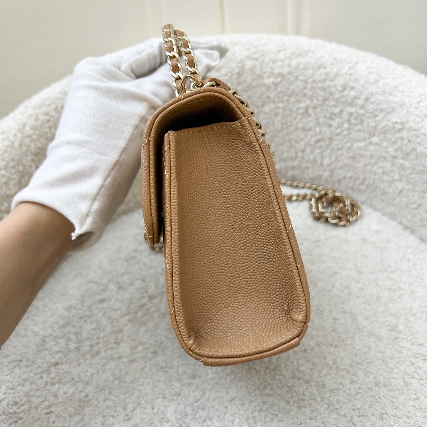 GLM-23P Top Handle Kelly Clutch with Chain in Caramel Caviar and GHW (Model: AP3237)