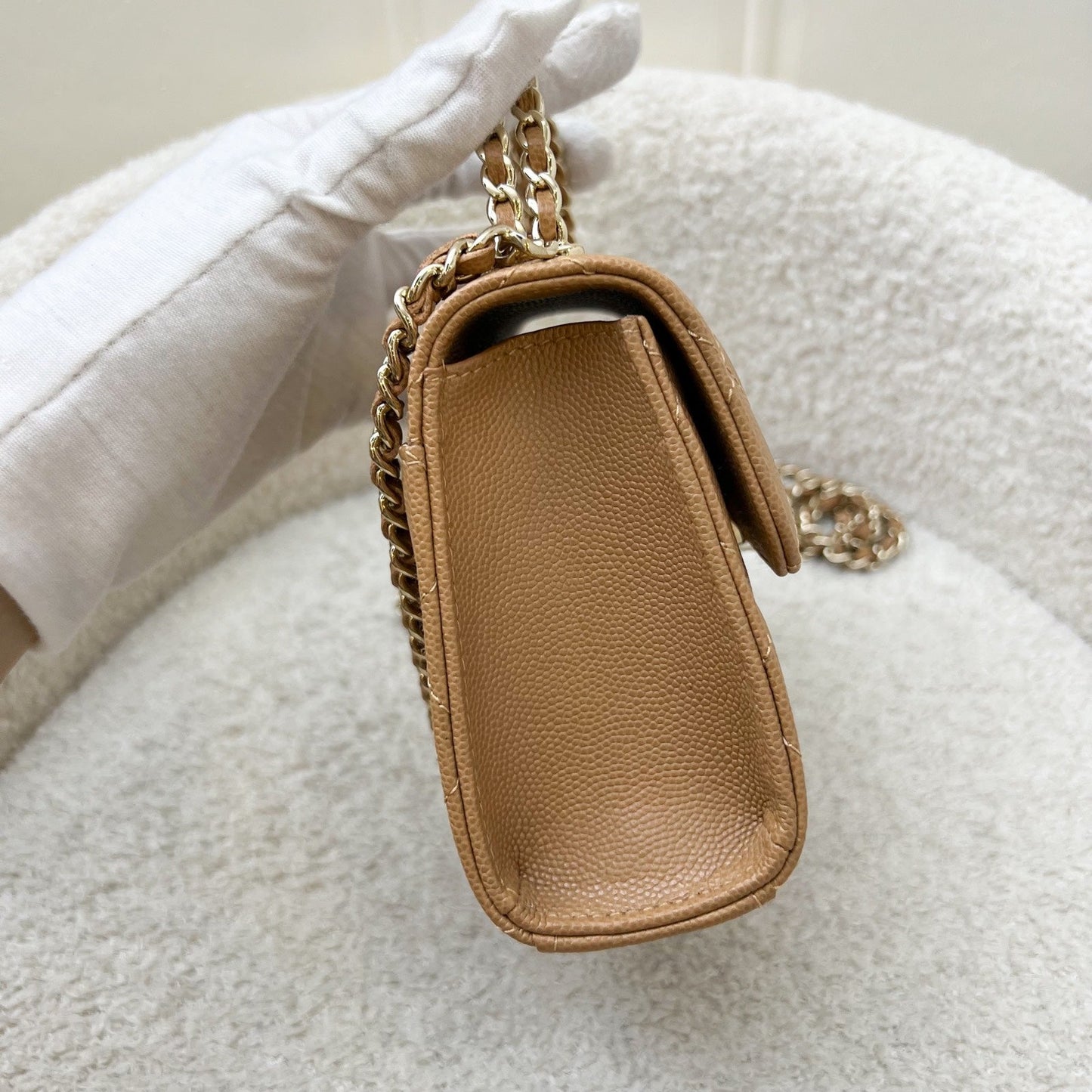 GLM-23P Top Handle Kelly Clutch with Chain in Caramel Caviar and GHW (Model: AP3237)