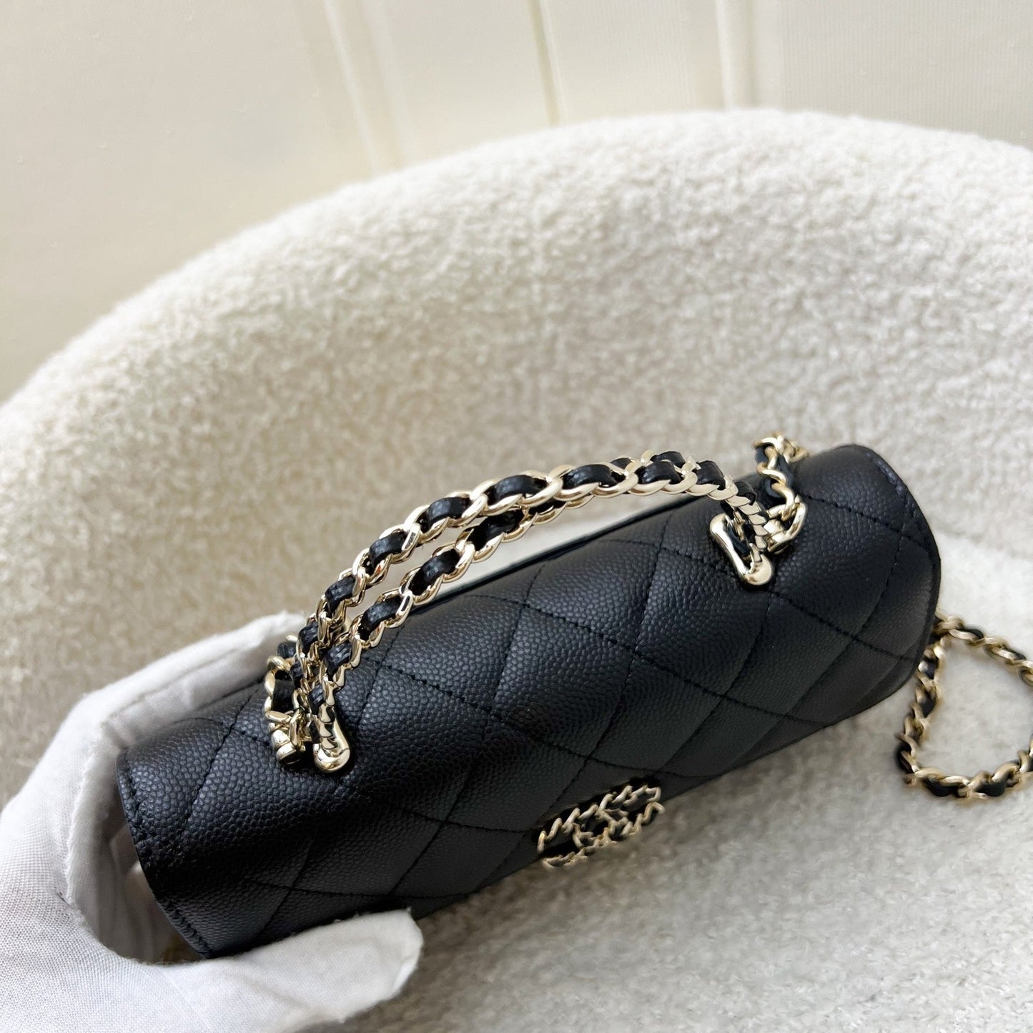 GLM-25S Top Handle Kelly Clutch with Chain in Black Caviar and GHW