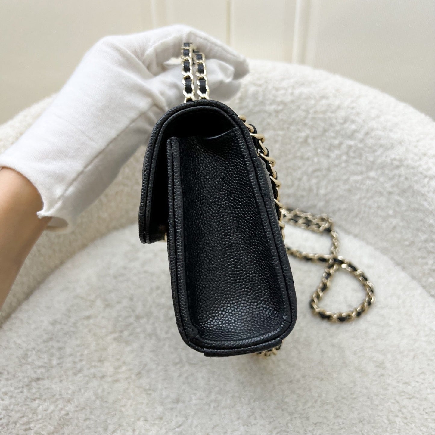 GLM-25S Top Handle Kelly Clutch with Chain in Black Caviar and GHW