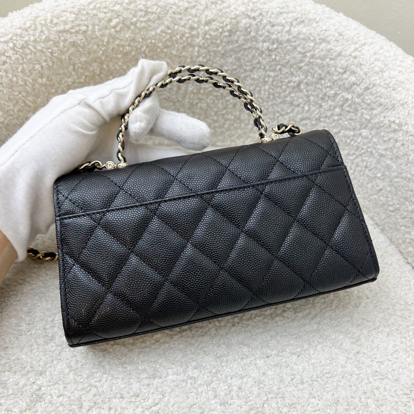 GLM-25S Top Handle Kelly Clutch with Chain in Black Caviar and GHW