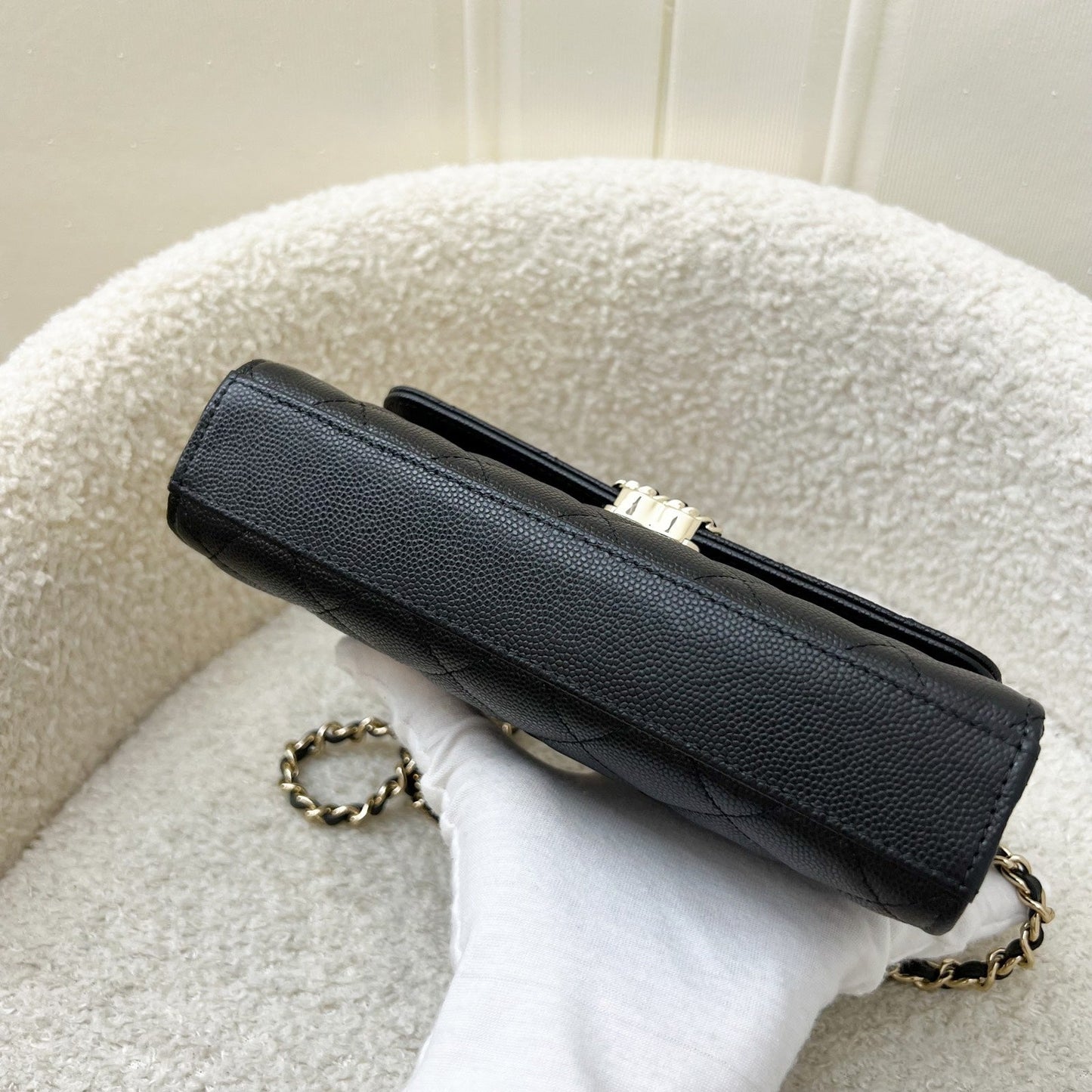GLM-25S Top Handle Kelly Clutch with Chain in Black Caviar and GHW