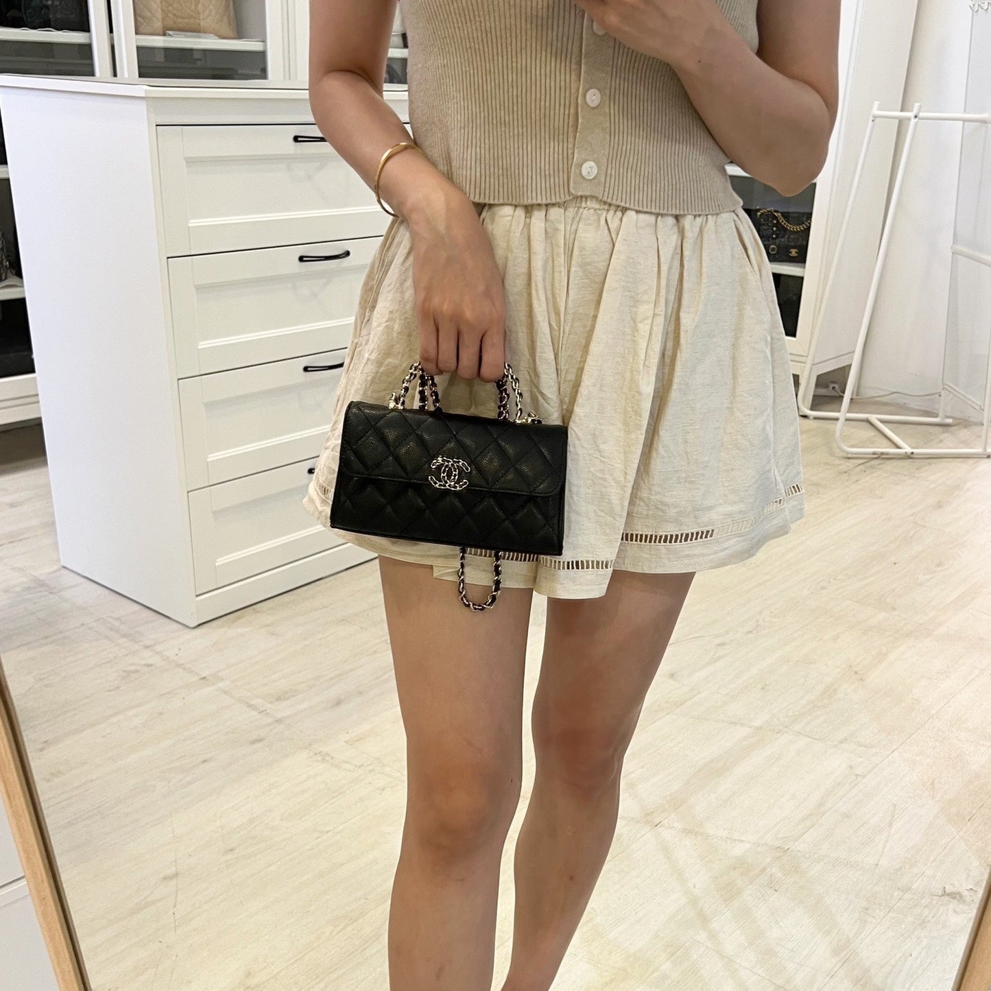 GLM-25S Top Handle Kelly Clutch with Chain in Black Caviar and GHW