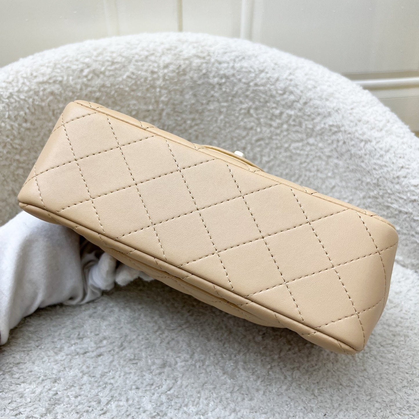 GLM-Classic Mini Rectangular Flap in 22C Beige Lambskin and LGHW (Model: A69900)