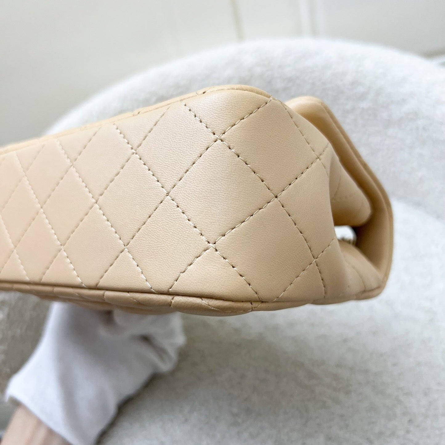 GLM-Classic Mini Rectangular Flap in 22C Beige Lambskin and LGHW (Model: A69900)