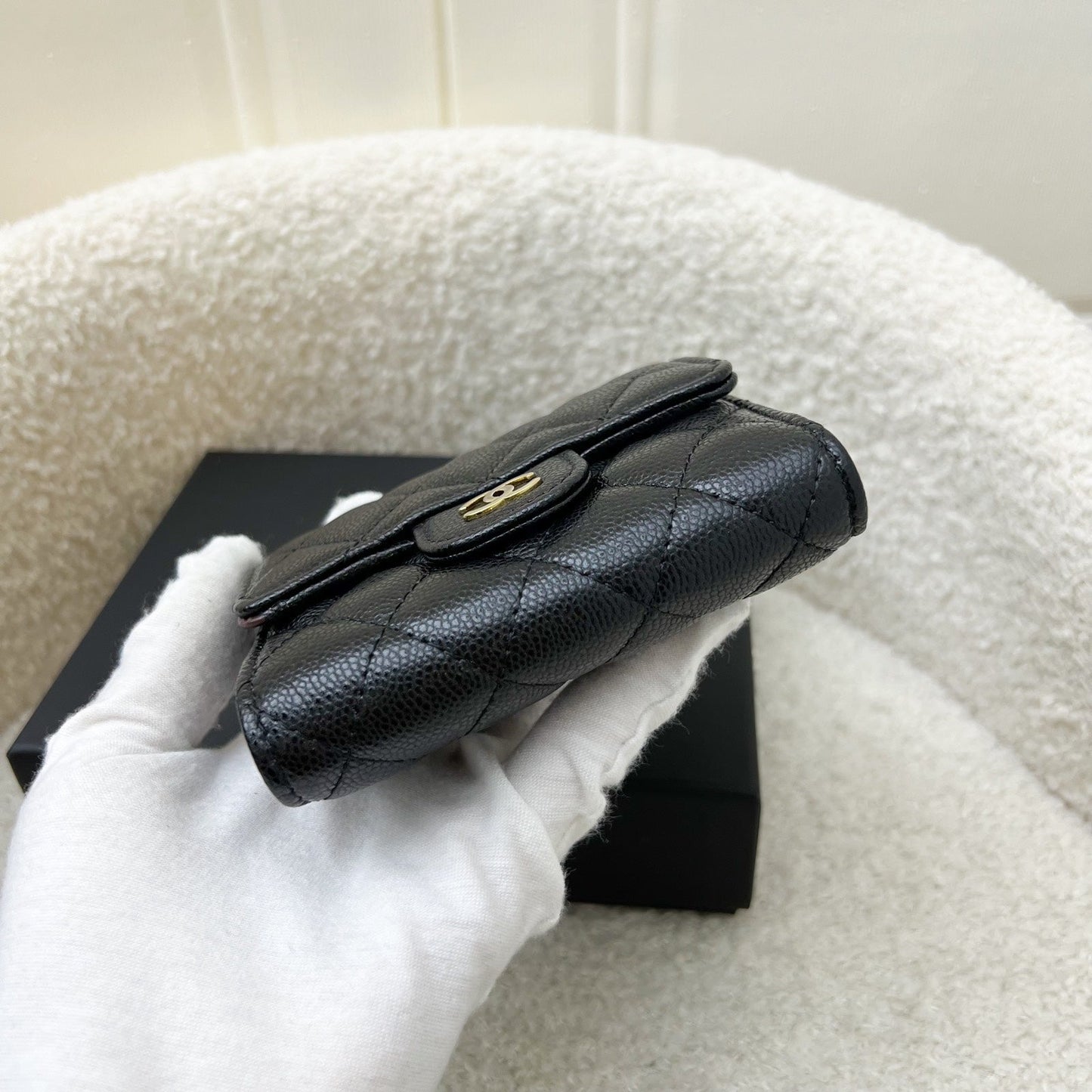 GLM-Compact Small Trifold Wallet in Black Caviar and LGHW
