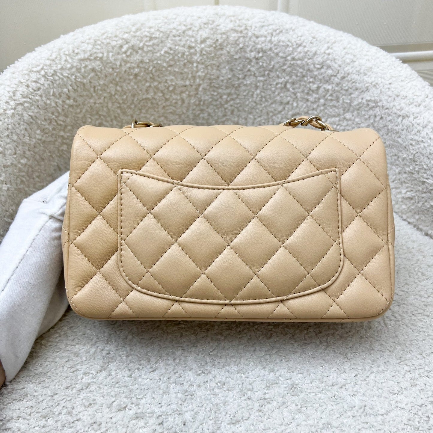 GLM-Classic Mini Rectangular Flap in 22C Beige Lambskin and LGHW (Model: A69900)