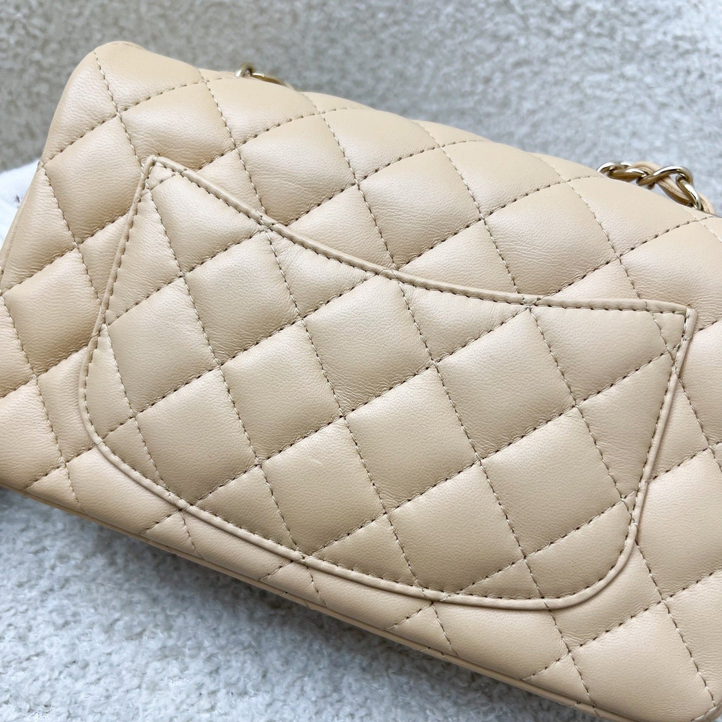 GLM-Classic Mini Rectangular Flap in 22C Beige Lambskin and LGHW (Model: A69900)