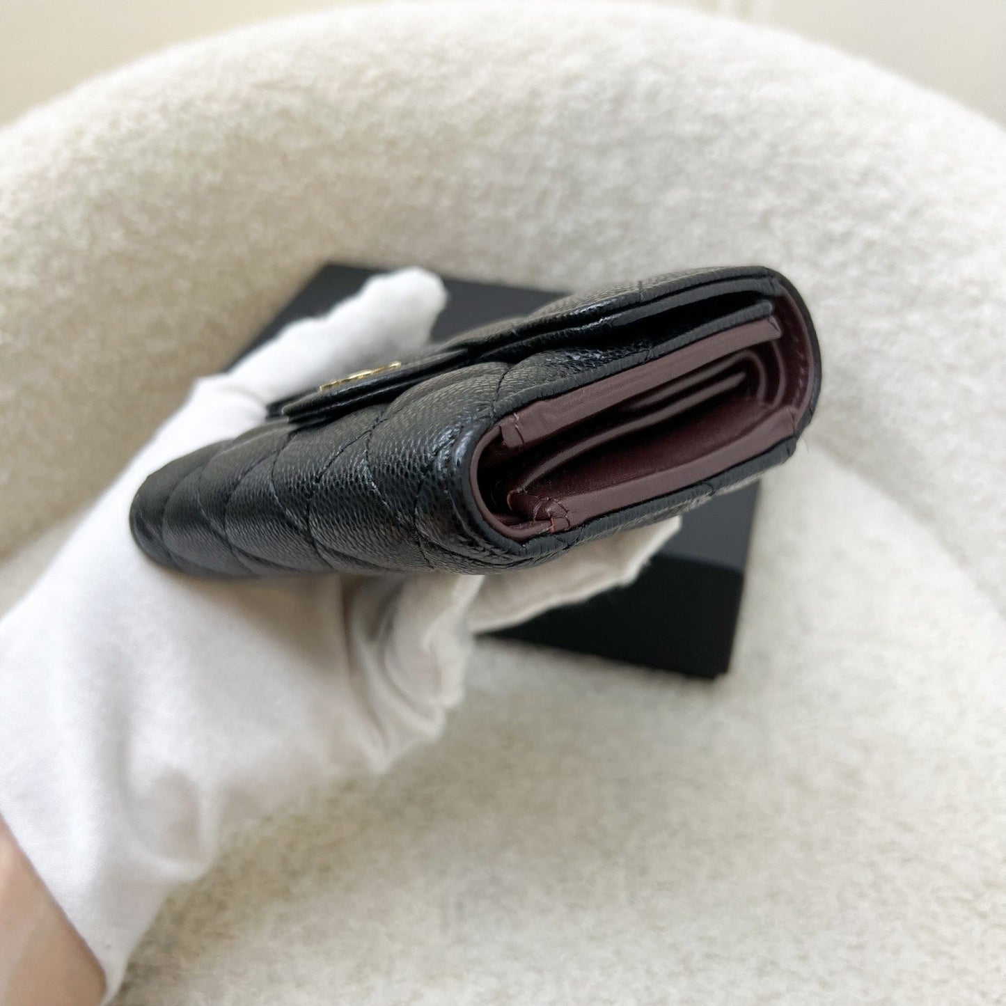 GLM-Compact Small Trifold Wallet in Black Caviar and LGHW