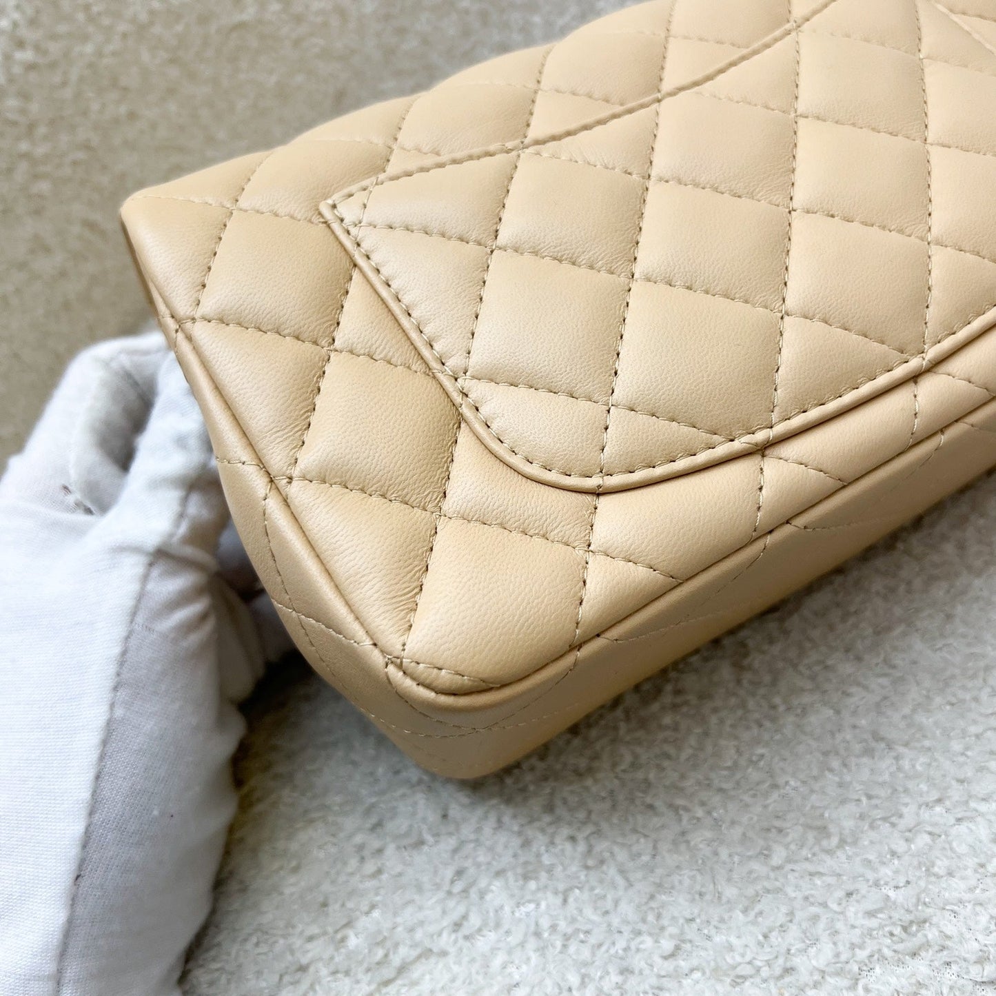 GLM-Classic Mini Rectangular Flap in 22C Beige Lambskin and LGHW (Model: A69900)