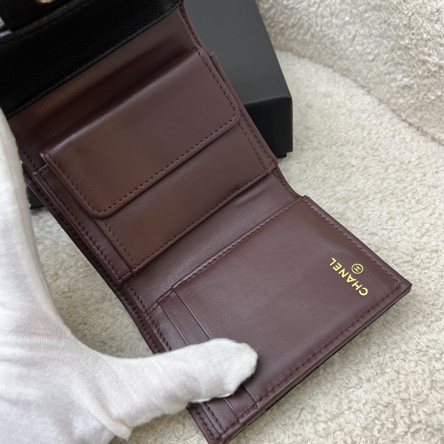 GLM-Compact Small Trifold Wallet in Black Caviar and LGHW