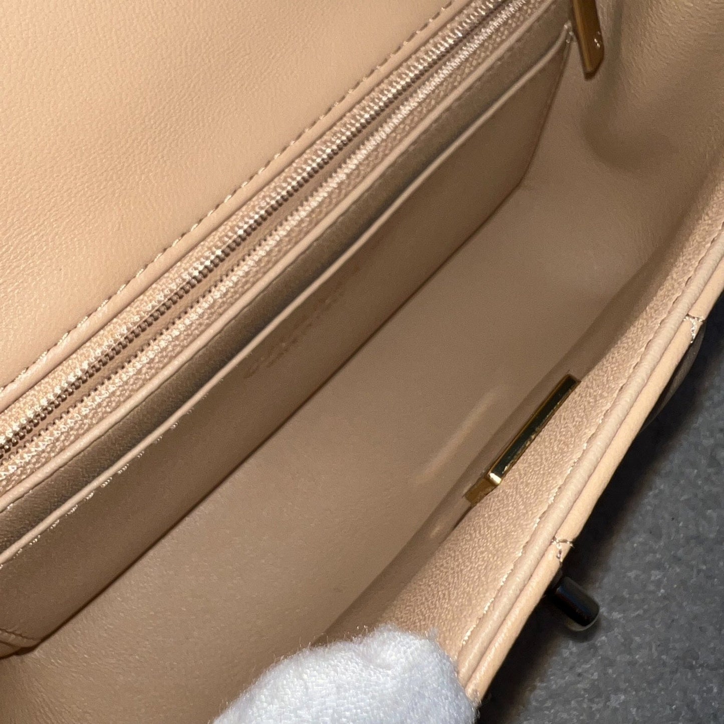GLM-Classic Mini Rectangular Flap in 22C Beige Lambskin and LGHW (Model: A69900)