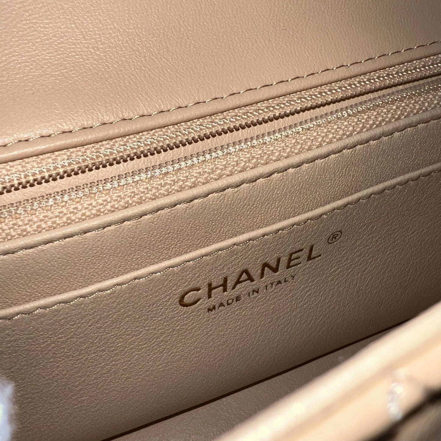 GLM-Classic Mini Rectangular Flap in 22C Beige Lambskin and LGHW (Model: A69900)