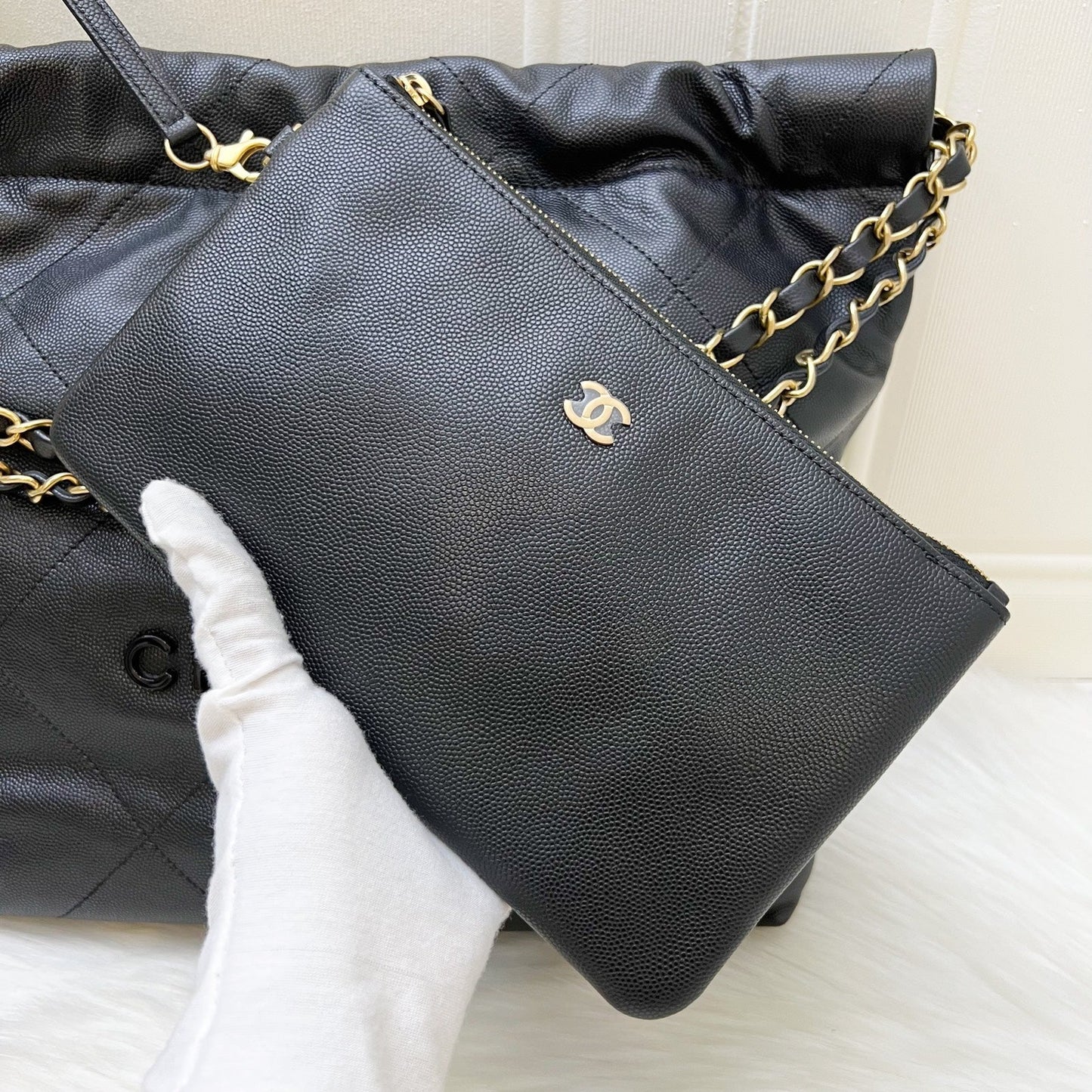 GLM-22 Small Hobo Handbag in Black Shiny Caviar and AGHW (Model: AS3260)