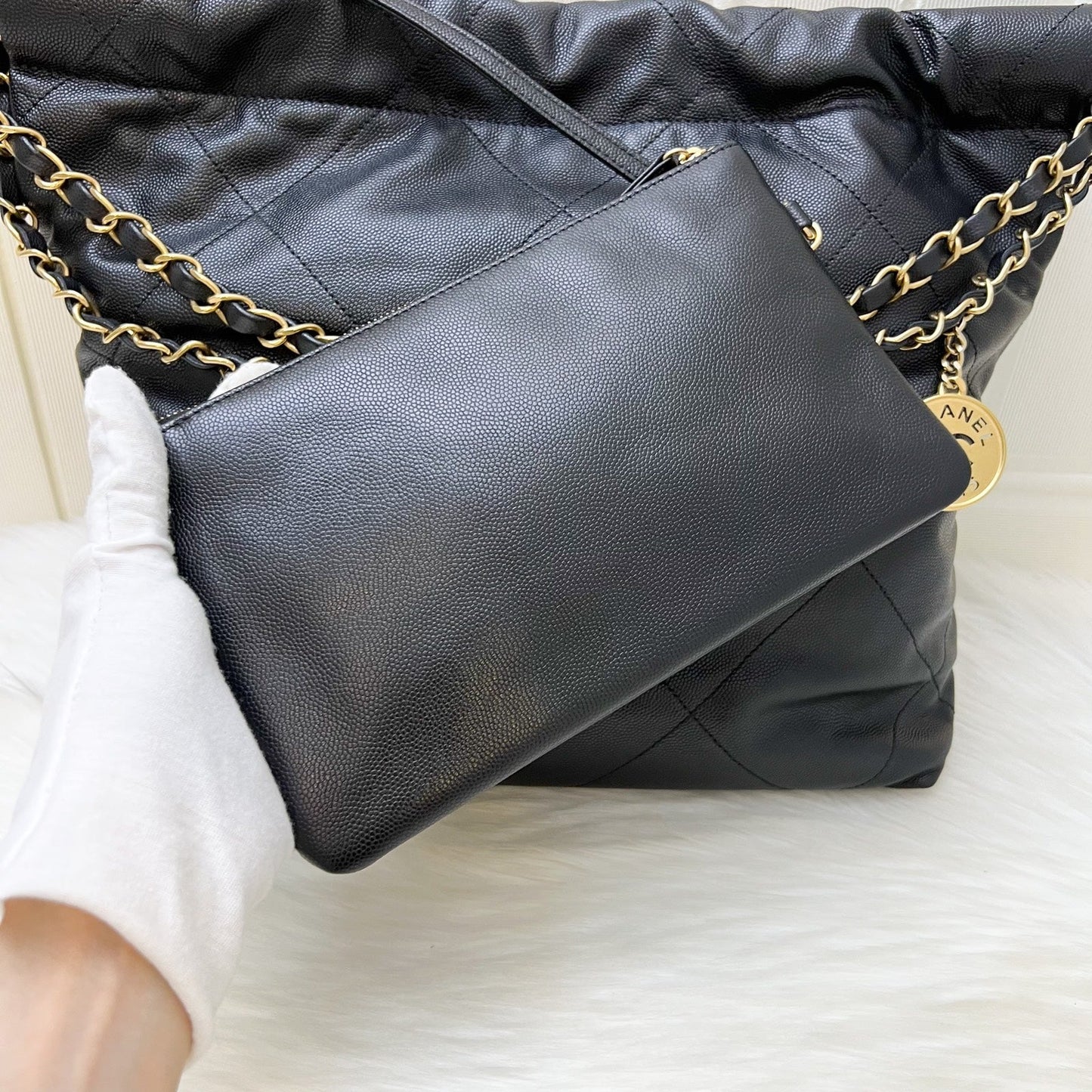 GLM-22 Small Hobo Handbag in Black Shiny Caviar and AGHW (Model: AS3260)