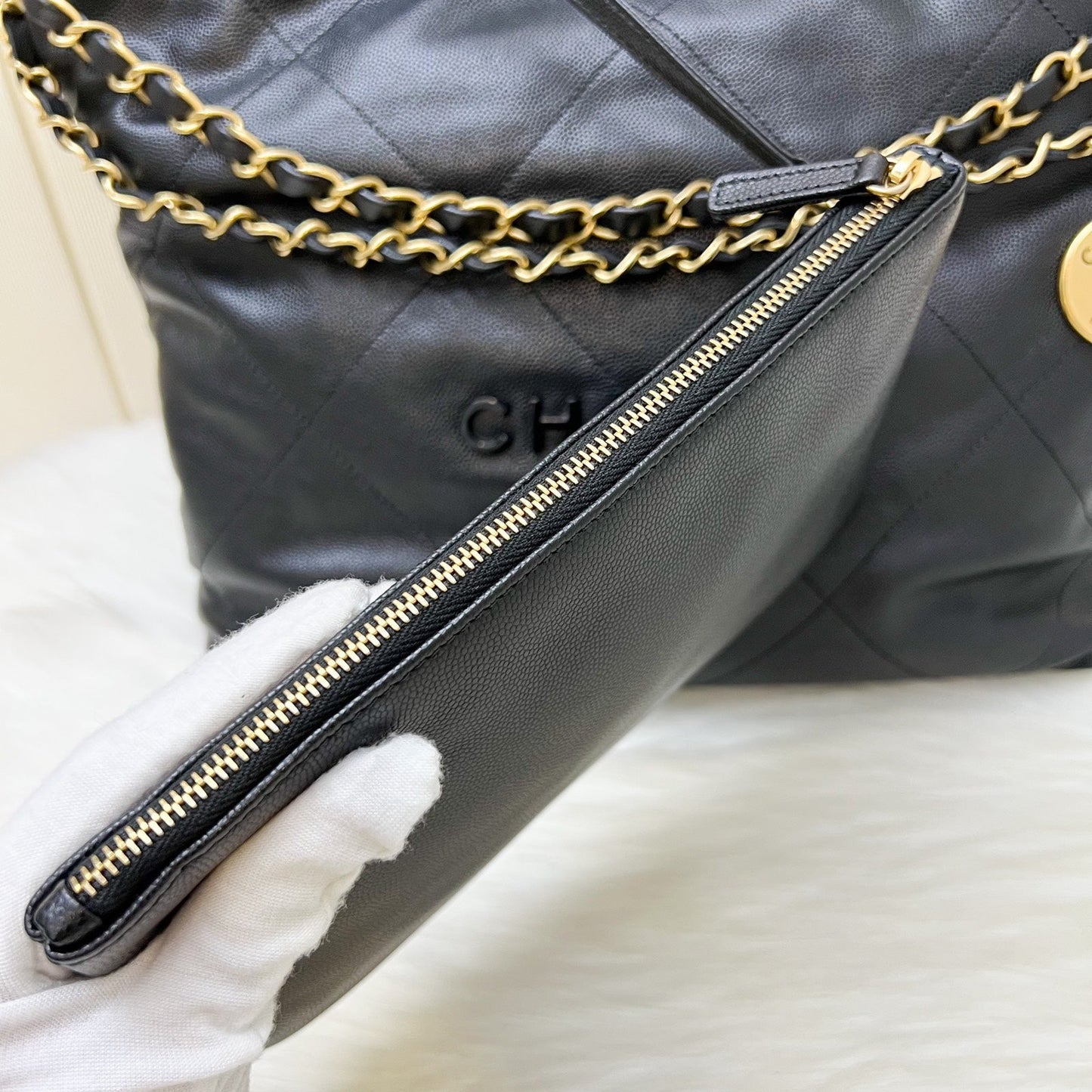 GLM-22 Small Hobo Handbag in Black Shiny Caviar and AGHW (Model: AS3260)