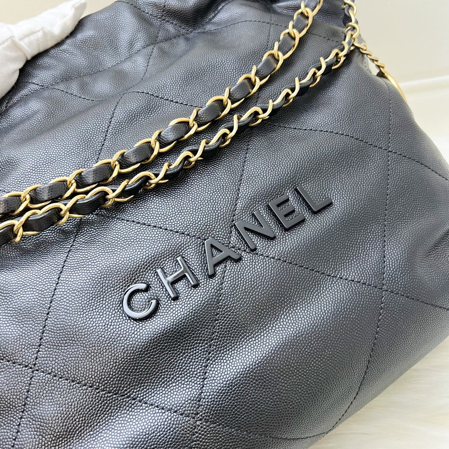 GLM-22 Small Hobo Handbag in Black Shiny Caviar and AGHW (Model: AS3260)
