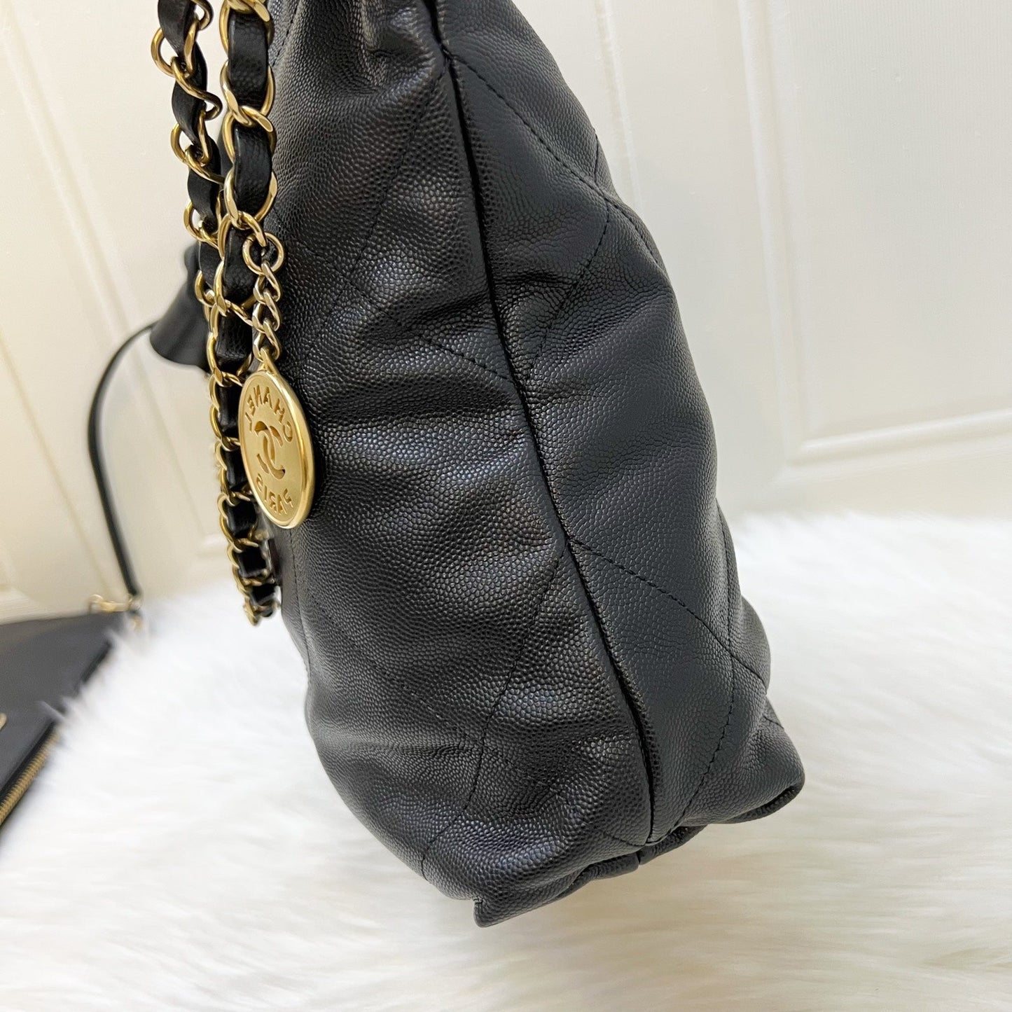 GLM-22 Small Hobo Handbag in Black Shiny Caviar and AGHW (Model: AS3260)