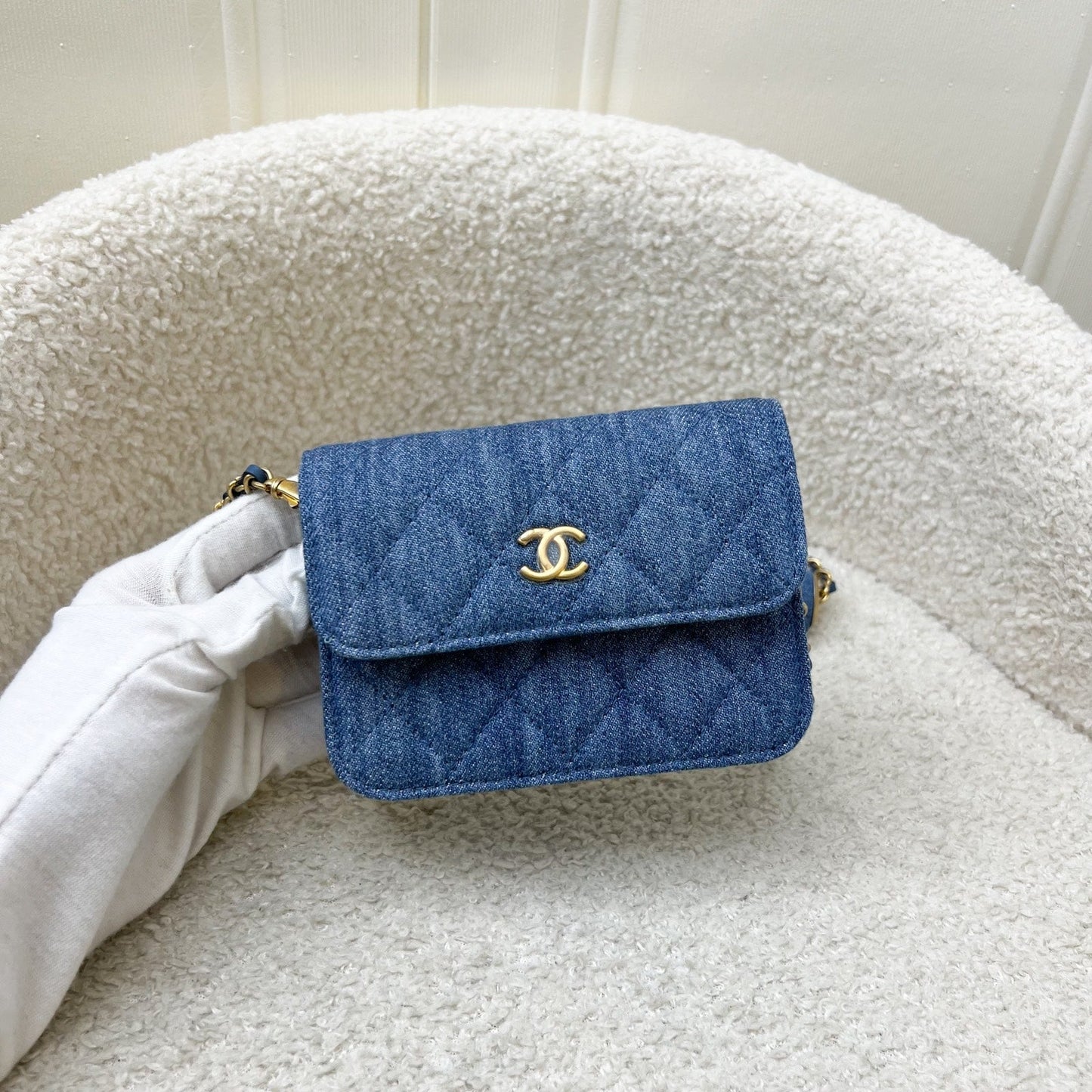 GLM-22C Pearl Crush Flap Coin Purse / Card Holder in Denim and AGHW