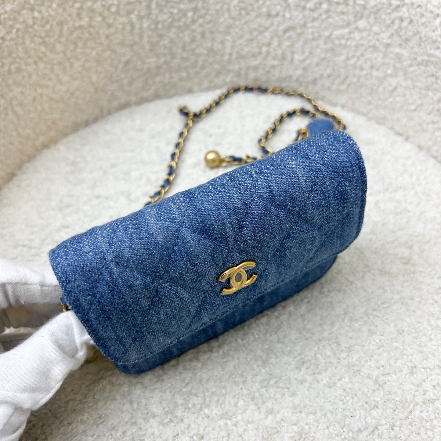 GLM-22C Pearl Crush Flap Coin Purse / Card Holder in Denim and AGHW