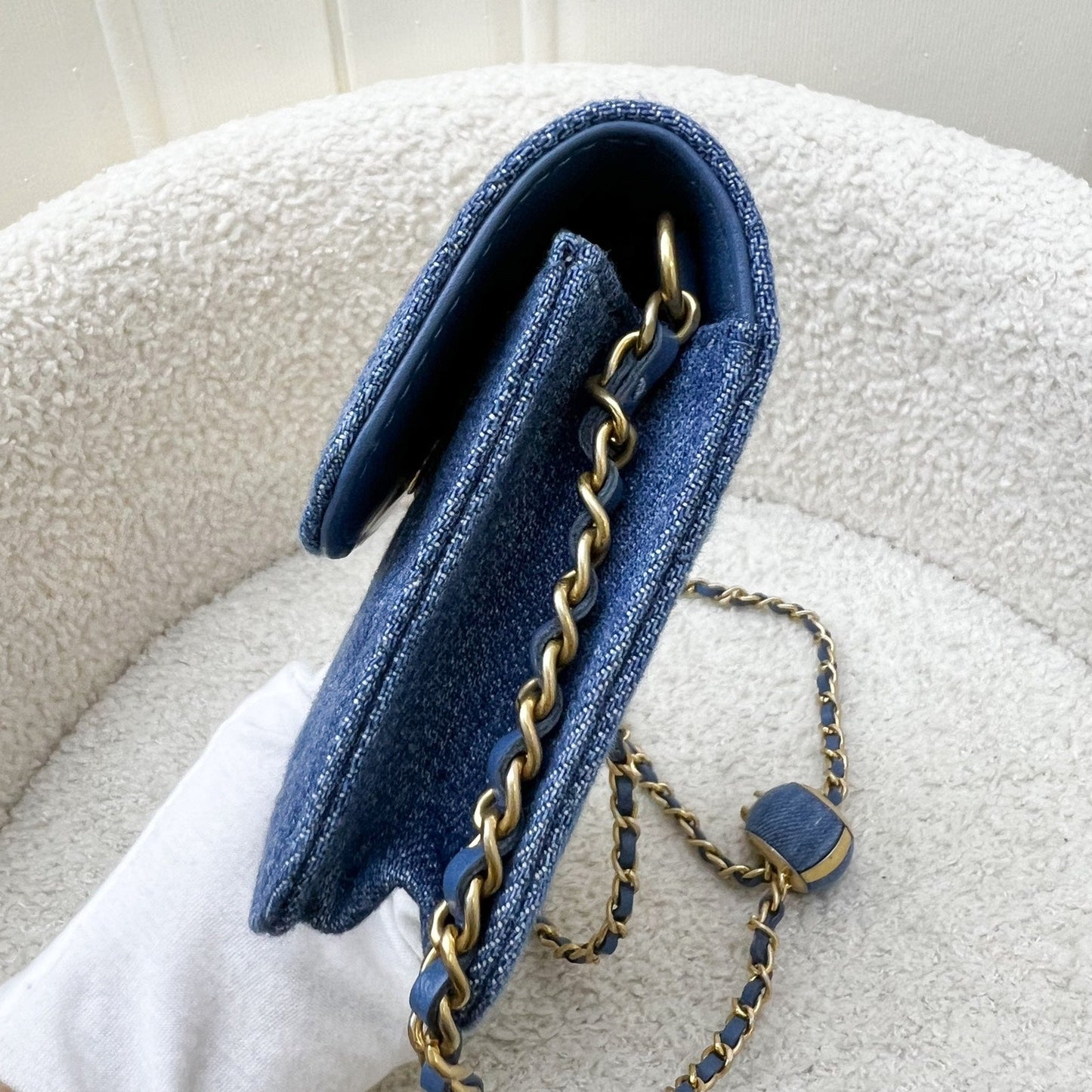 GLM-22C Pearl Crush Flap Coin Purse / Card Holder in Denim and AGHW