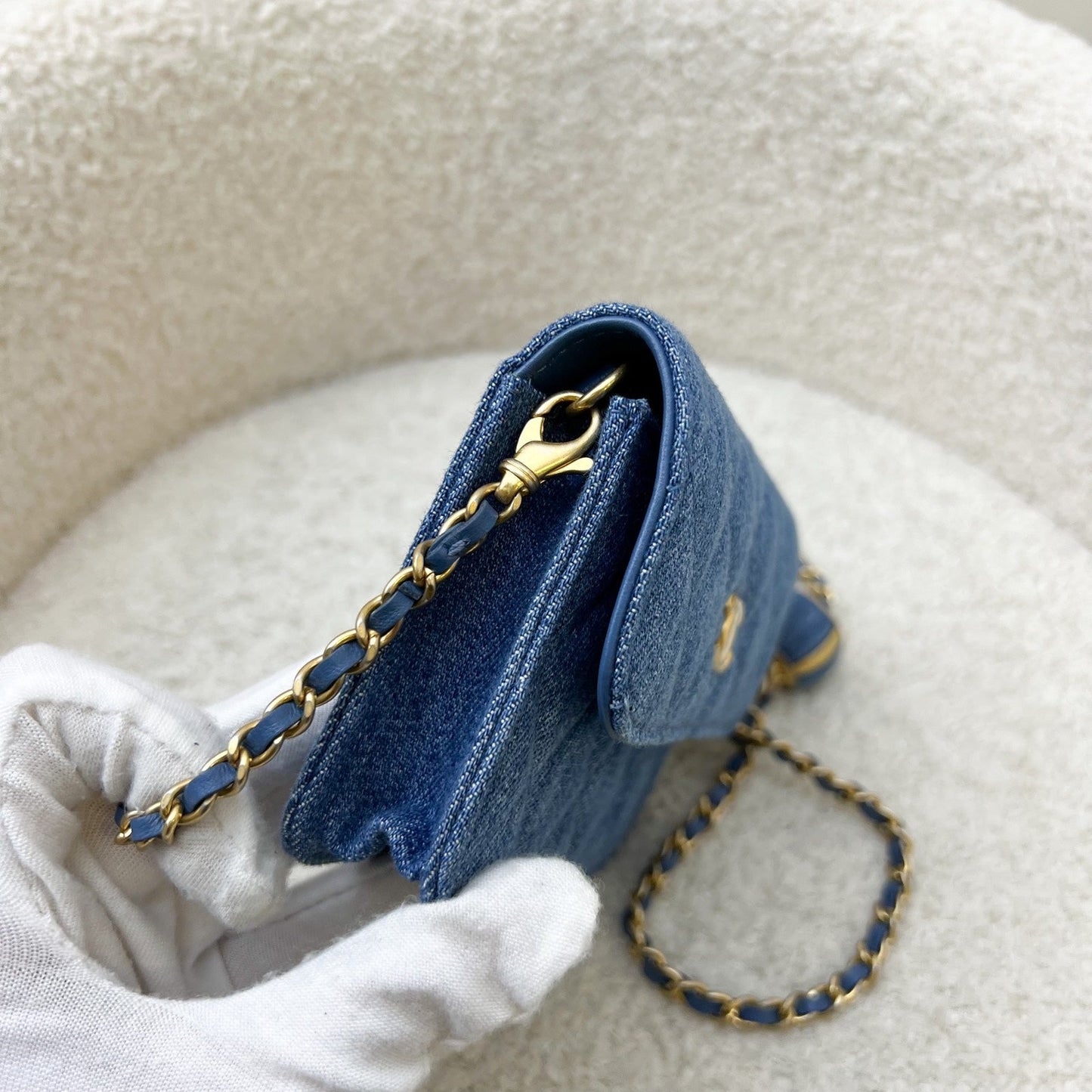 GLM-22C Pearl Crush Flap Coin Purse / Card Holder in Denim and AGHW