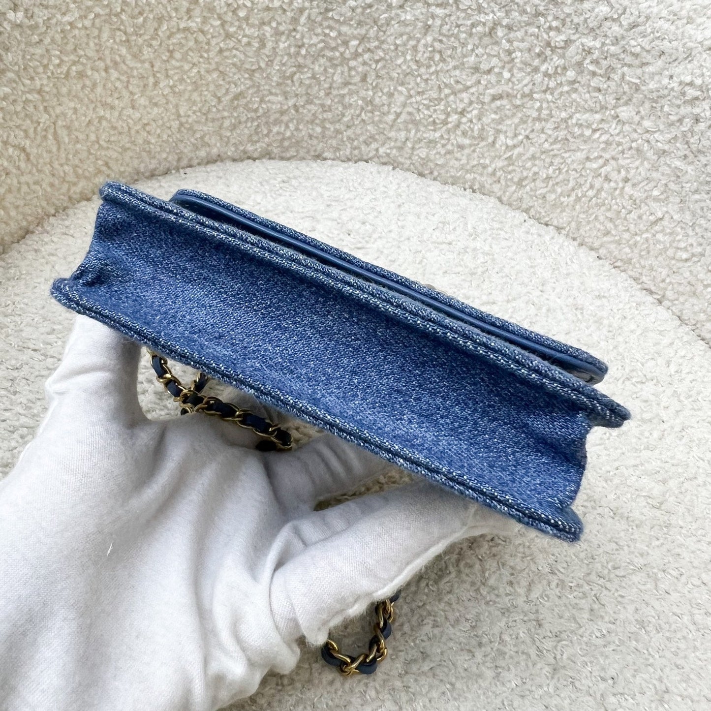 GLM-22C Pearl Crush Flap Coin Purse / Card Holder in Denim and AGHW
