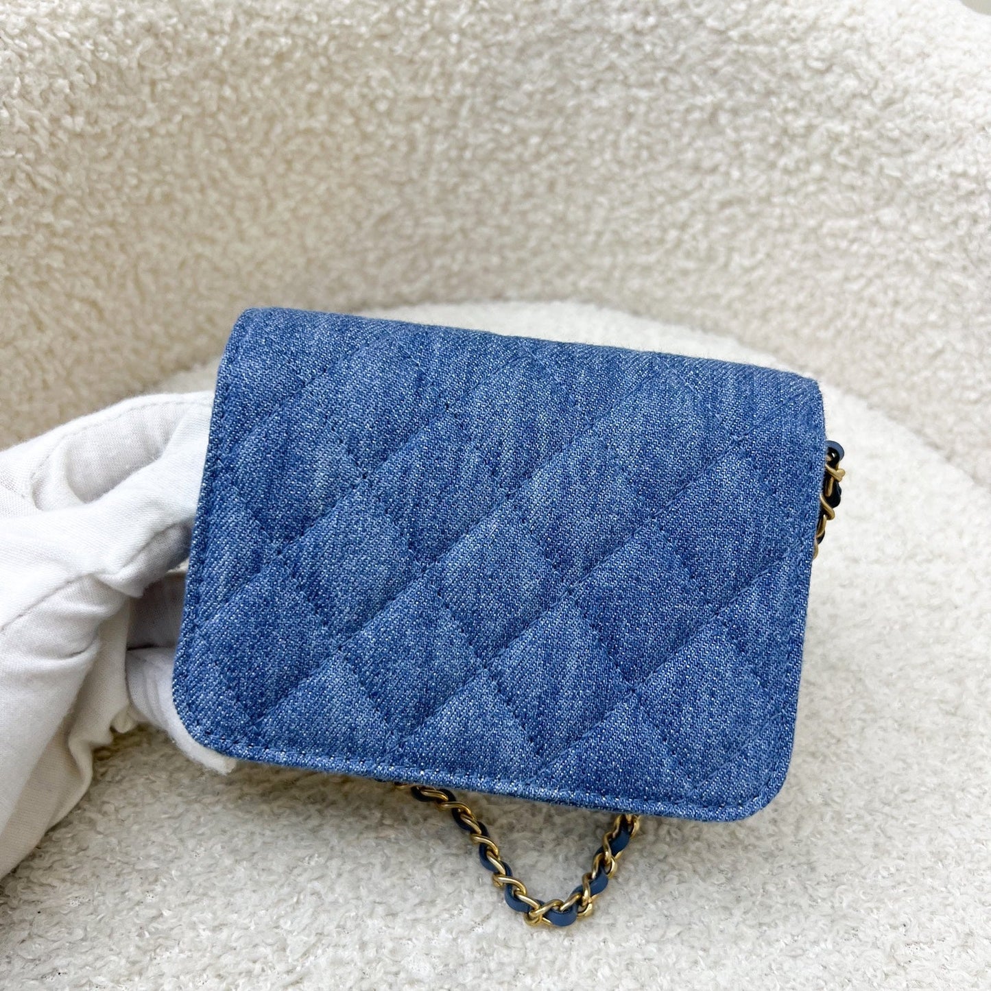 GLM-22C Pearl Crush Flap Coin Purse / Card Holder in Denim and AGHW