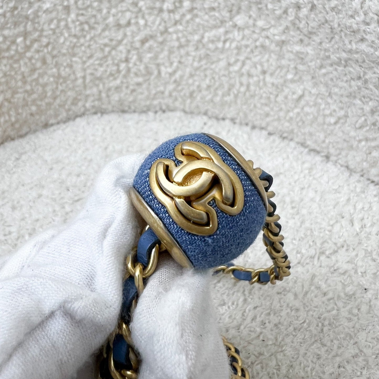 GLM-22C Pearl Crush Flap Coin Purse / Card Holder in Denim and AGHW