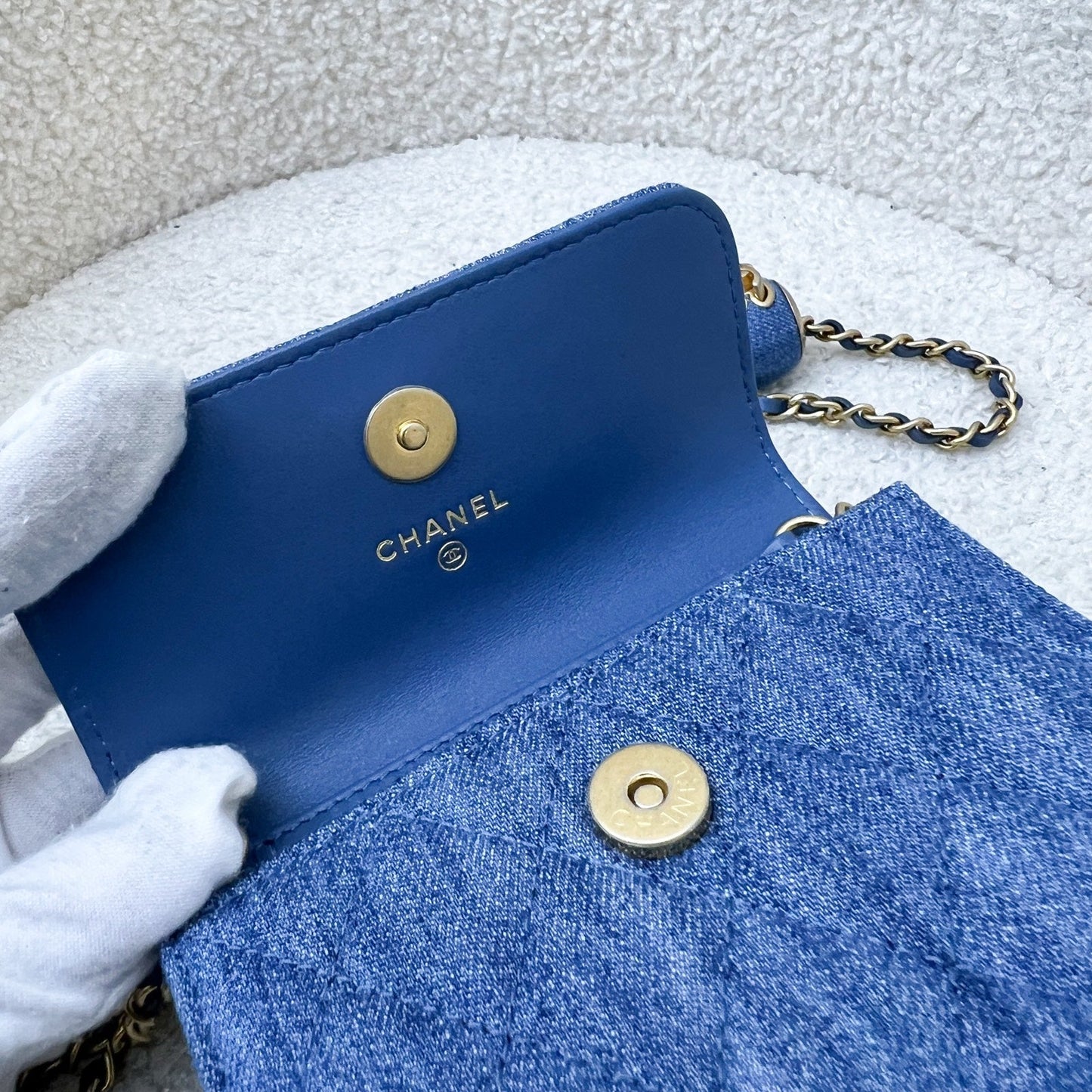 GLM-22C Pearl Crush Flap Coin Purse / Card Holder in Denim and AGHW
