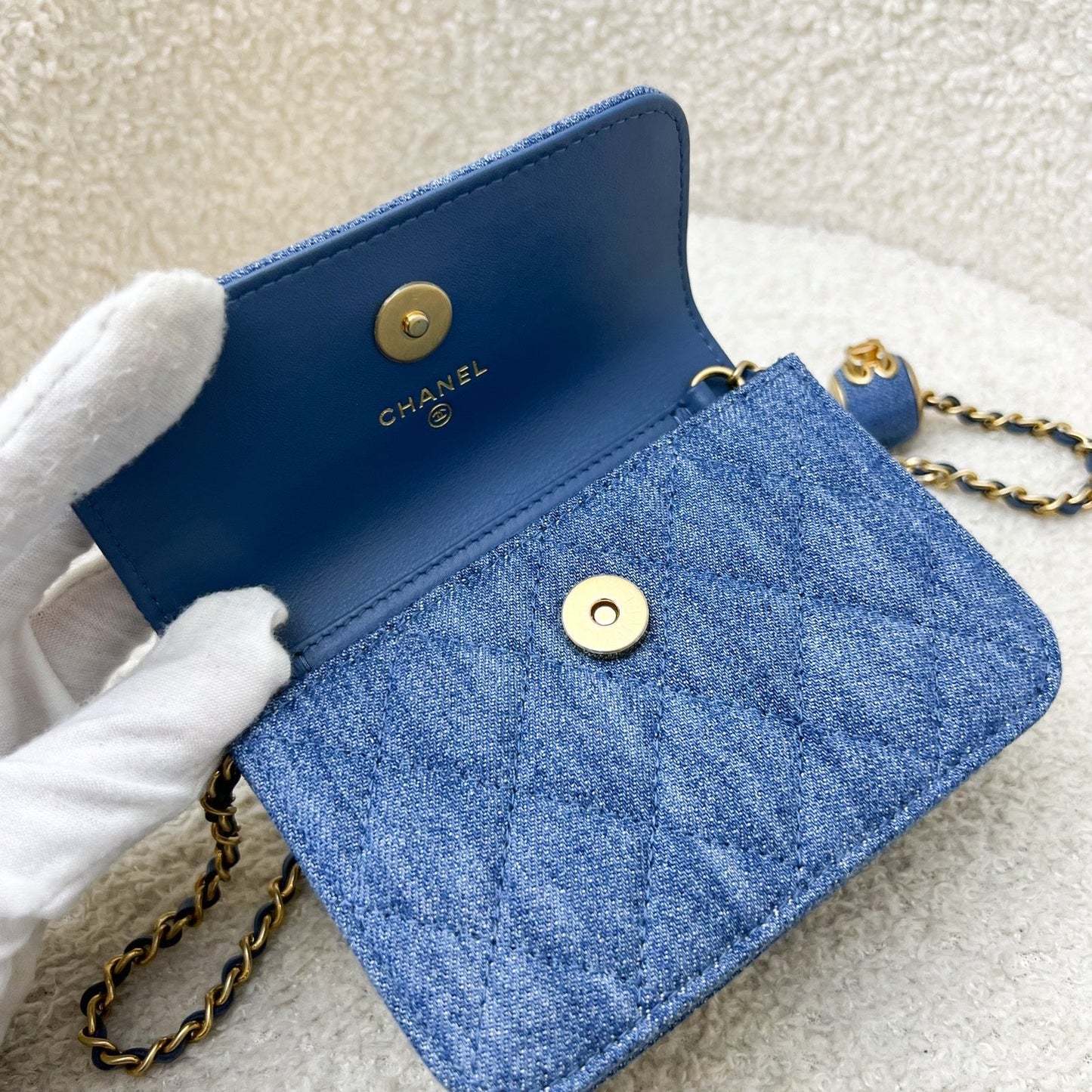 GLM-22C Pearl Crush Flap Coin Purse / Card Holder in Denim and AGHW