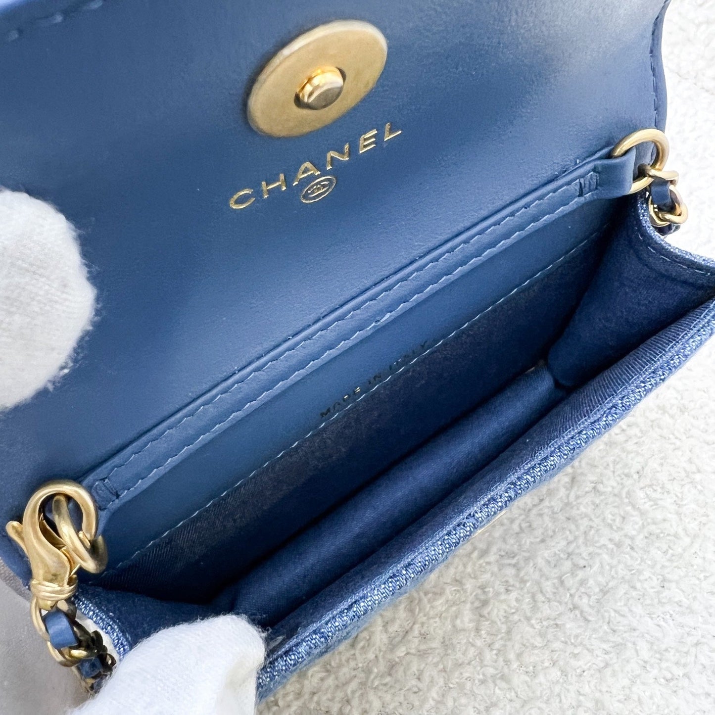 GLM-22C Pearl Crush Flap Coin Purse / Card Holder in Denim and AGHW