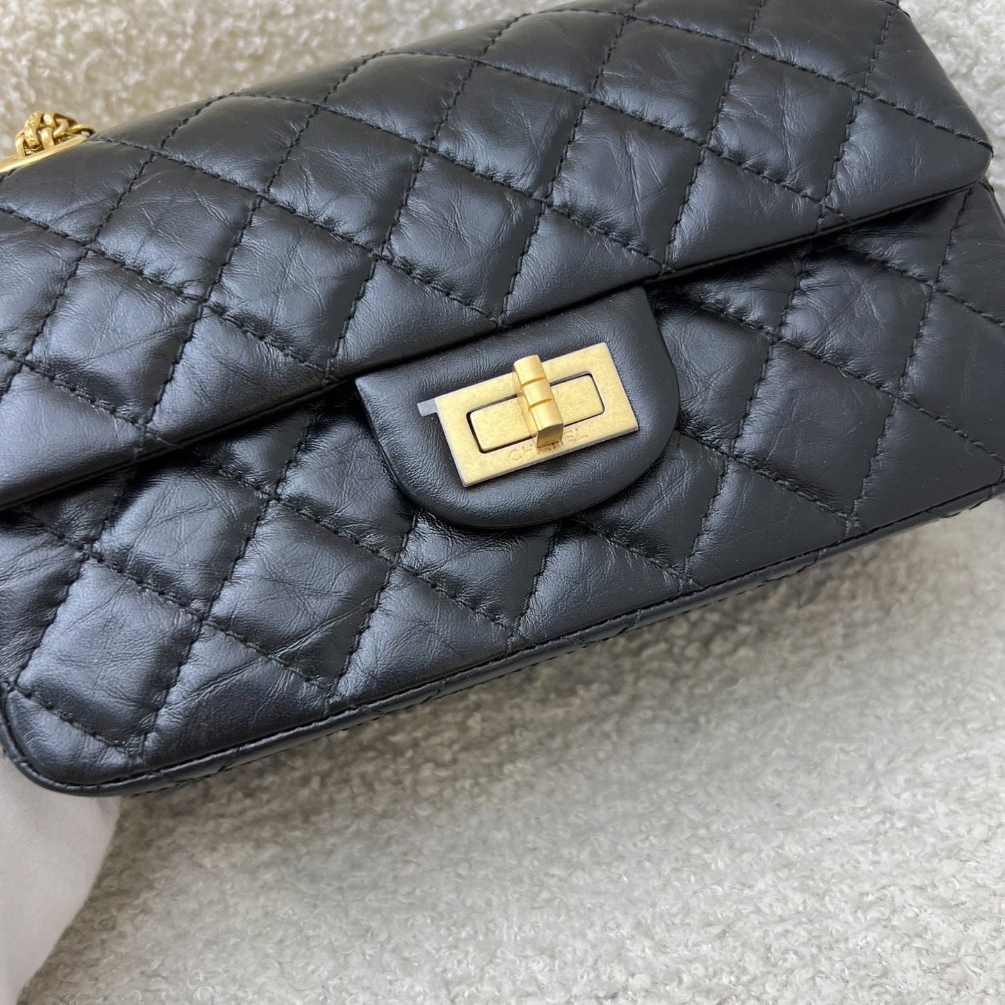 GLM-Classic 2.55 Reissue Mini Flap in Black Distressed Calfskin AGHW (Model: AS0874)