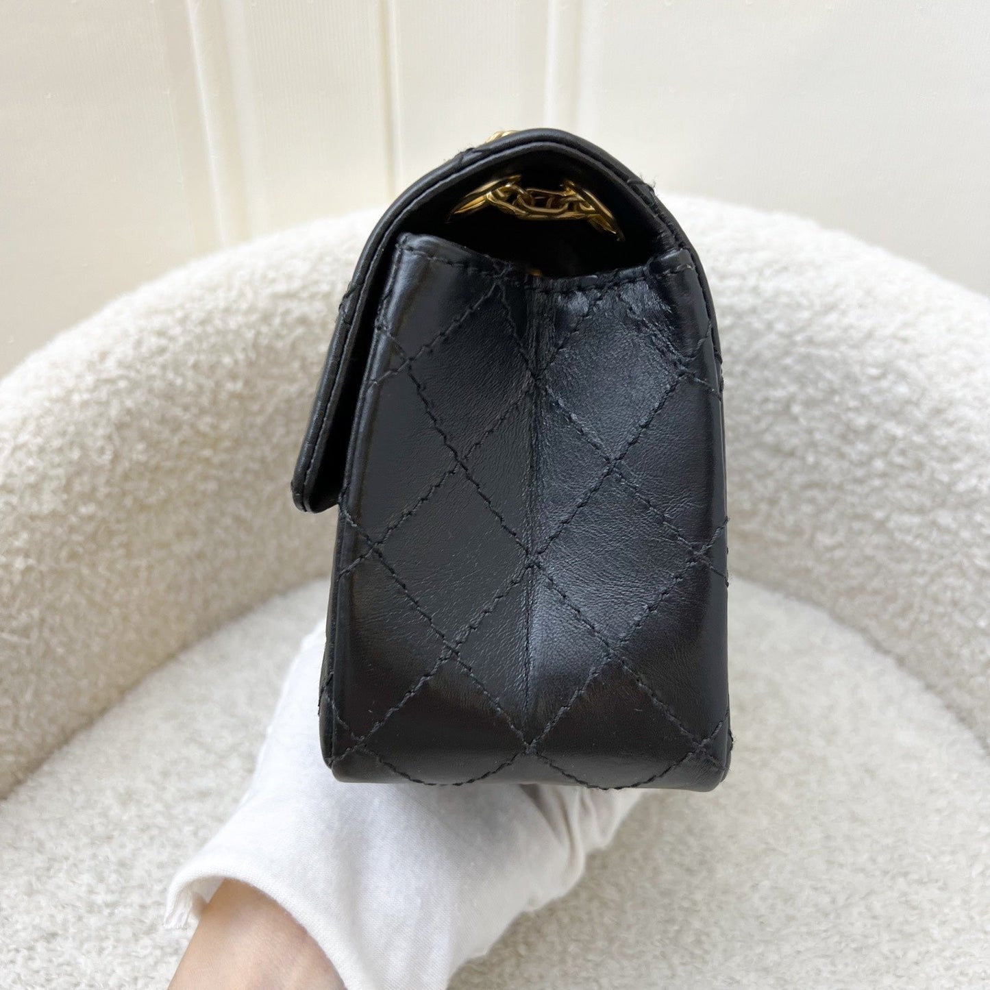GLM-Classic 2.55 Reissue Mini Flap in Black Distressed Calfskin AGHW (Model: AS0874)