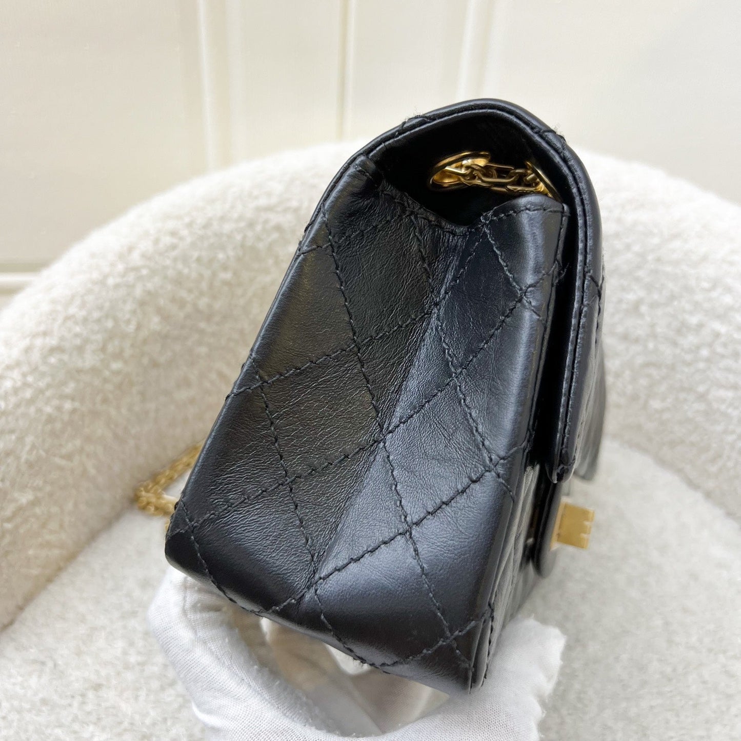 GLM-Classic 2.55 Reissue Mini Flap in Black Distressed Calfskin AGHW (Model: AS0874)
