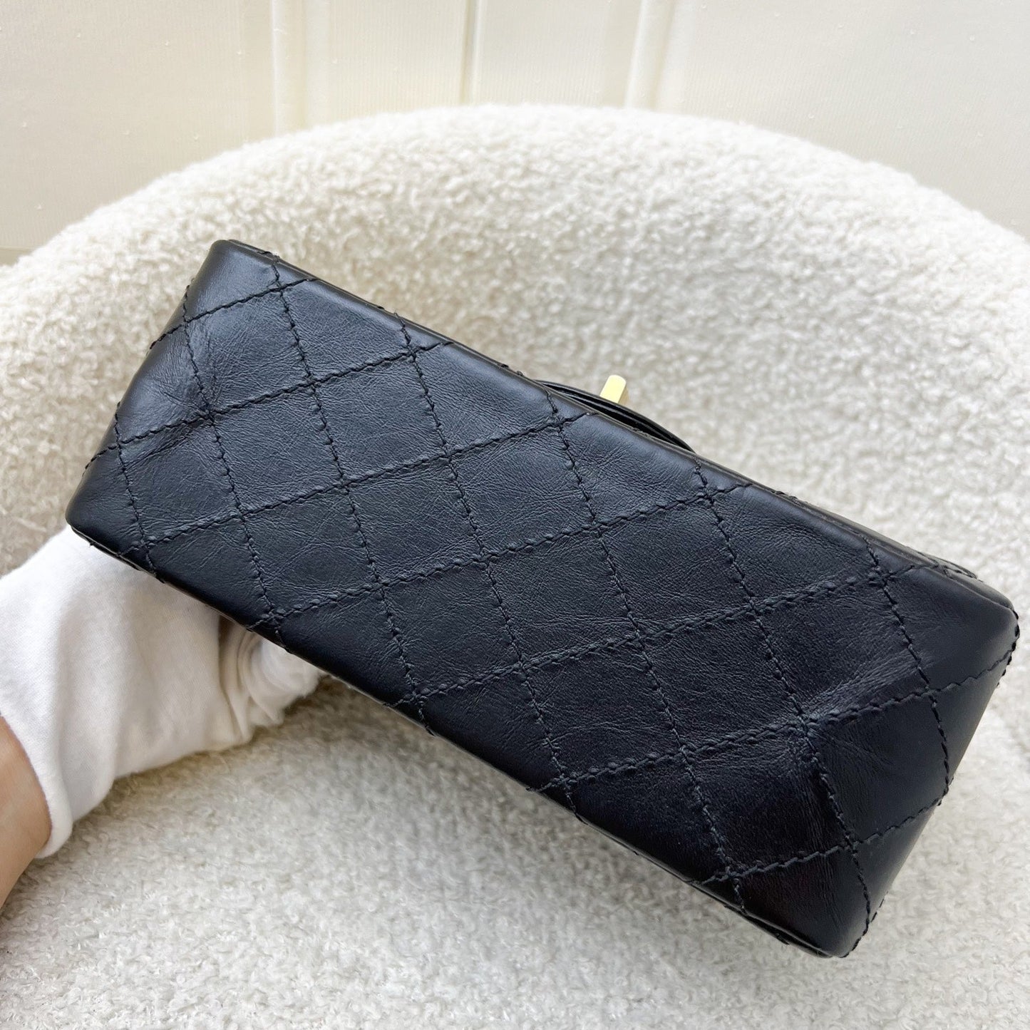 GLM-Classic 2.55 Reissue Mini Flap in Black Distressed Calfskin AGHW (Model: AS0874)