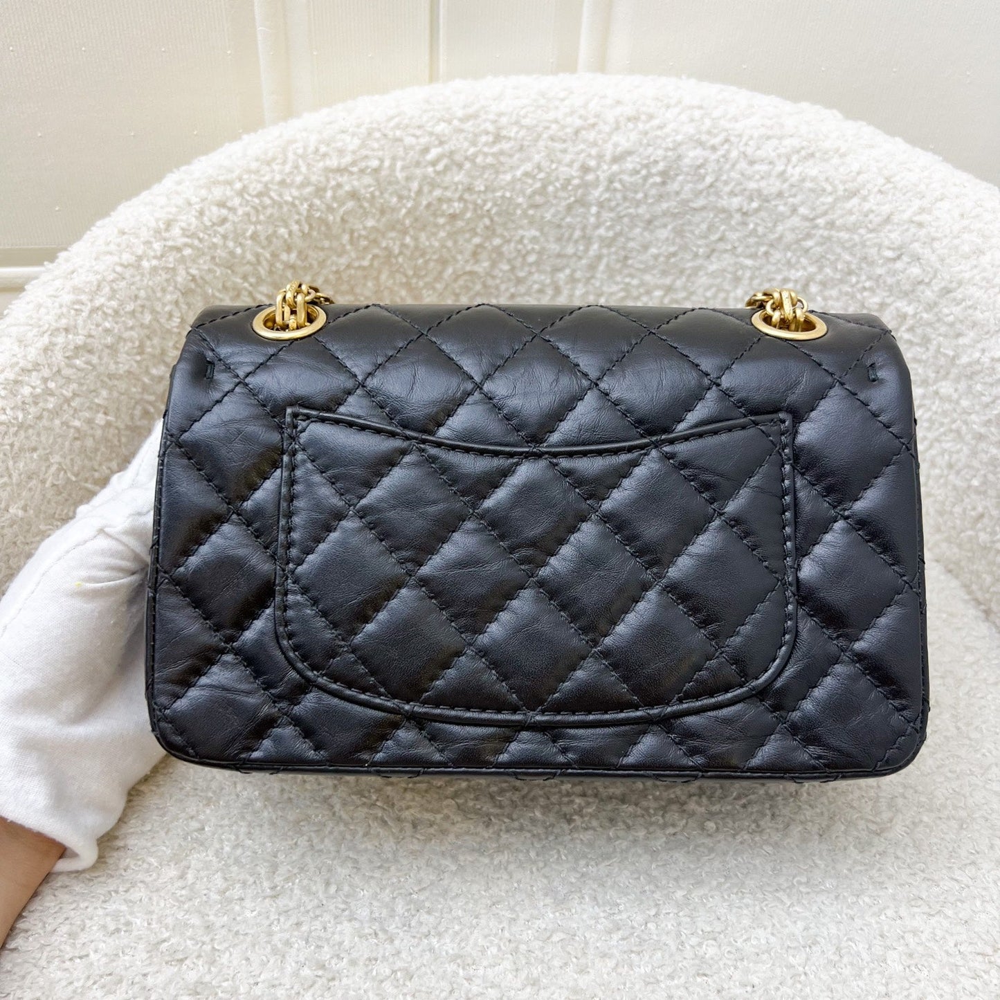 GLM-Classic 2.55 Reissue Mini Flap in Black Distressed Calfskin AGHW (Model: AS0874)