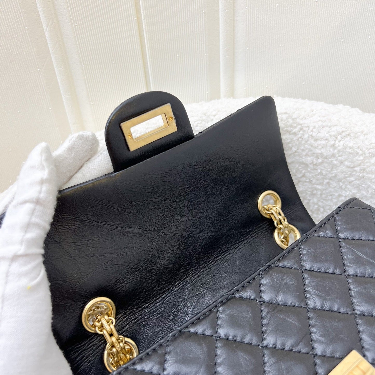 GLM-Classic 2.55 Reissue Mini Flap in Black Distressed Calfskin AGHW (Model: AS0874)