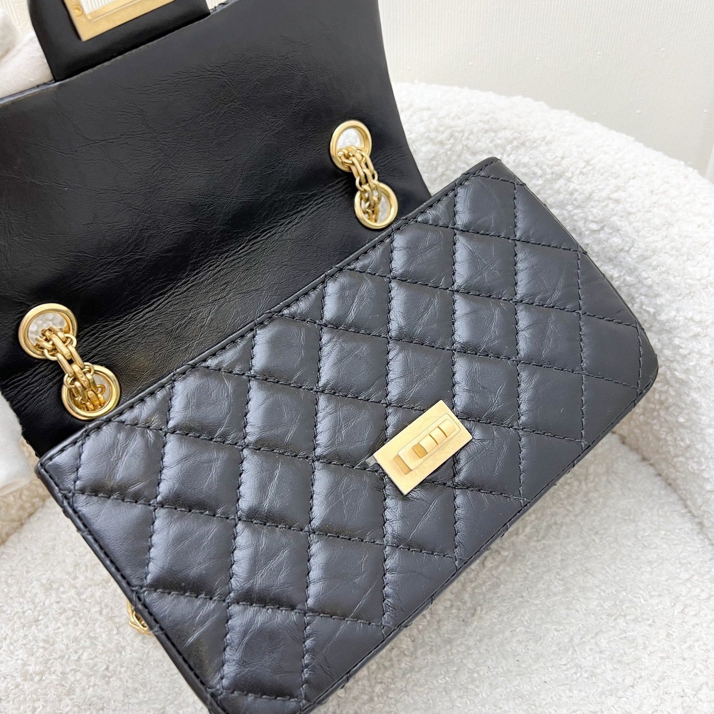 GLM-Classic 2.55 Reissue Mini Flap in Black Distressed Calfskin AGHW (Model: AS0874)