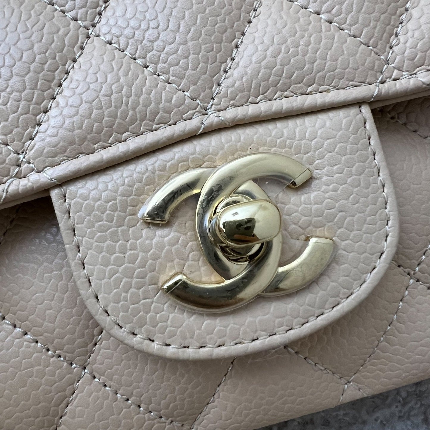 GLM-Medium Classic Flap CF in Beige Caviar and GHW (Model: A01112)