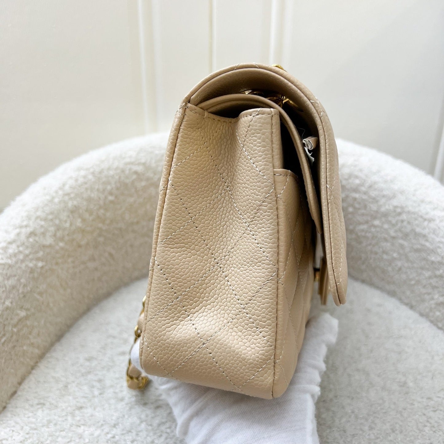GLM-Medium Classic Flap CF in Beige Caviar and GHW (Model: A01112)