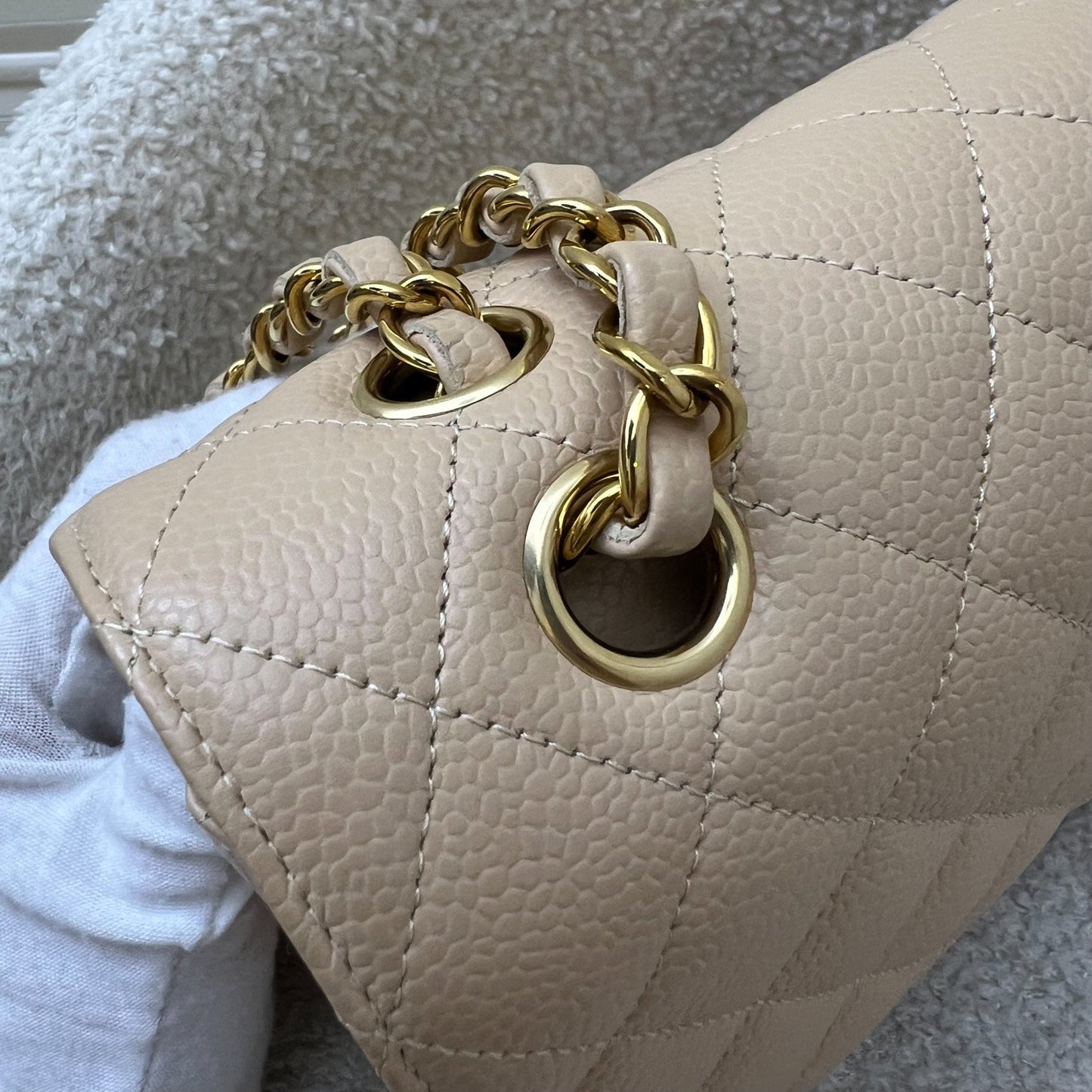 GLM-Medium Classic Flap CF in Beige Caviar and GHW (Model: A01112)