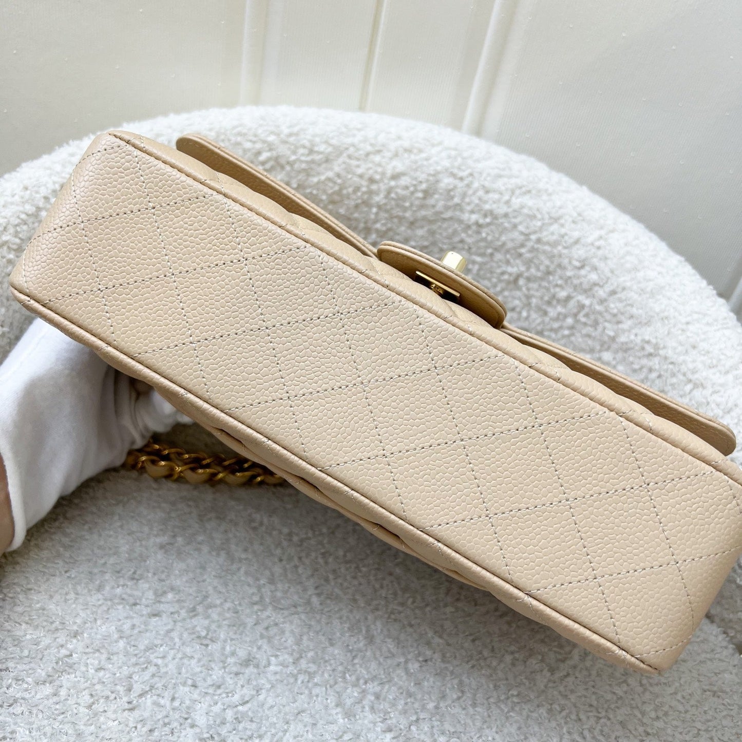 GLM-Medium Classic Flap CF in Beige Caviar and GHW (Model: A01112)
