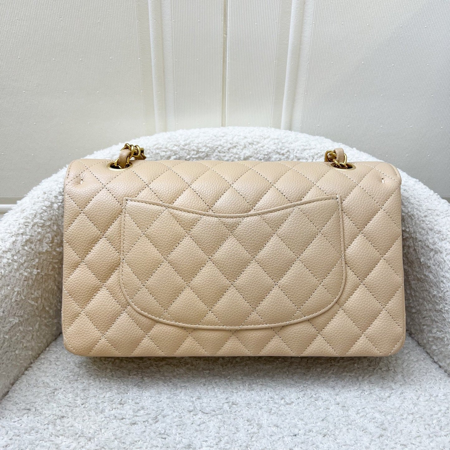 GLM-Medium Classic Flap CF in Beige Caviar and GHW (Model: A01112)