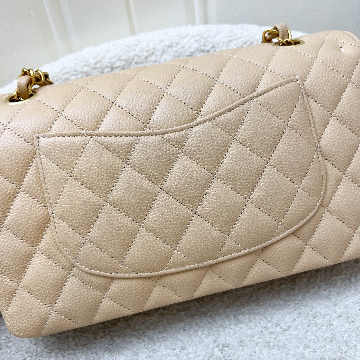 GLM-Medium Classic Flap CF in Beige Caviar and GHW (Model: A01112)